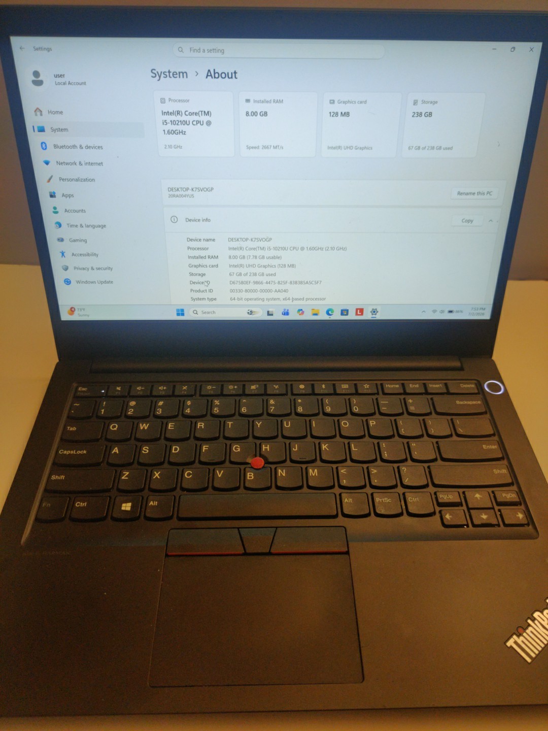 Lenovo ThinkPad E14 i5 10210u Cpu