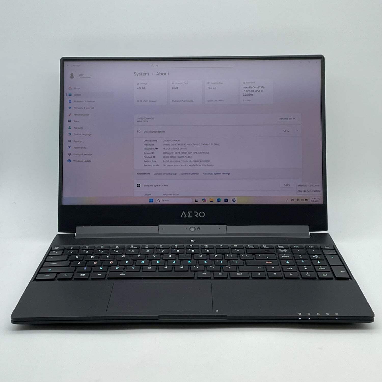 Gigabyte AERO 15.6″ i7-8750H 2.21GHz 16GB RAM 512GB SSD GeForce GTX 1070 Max-Q