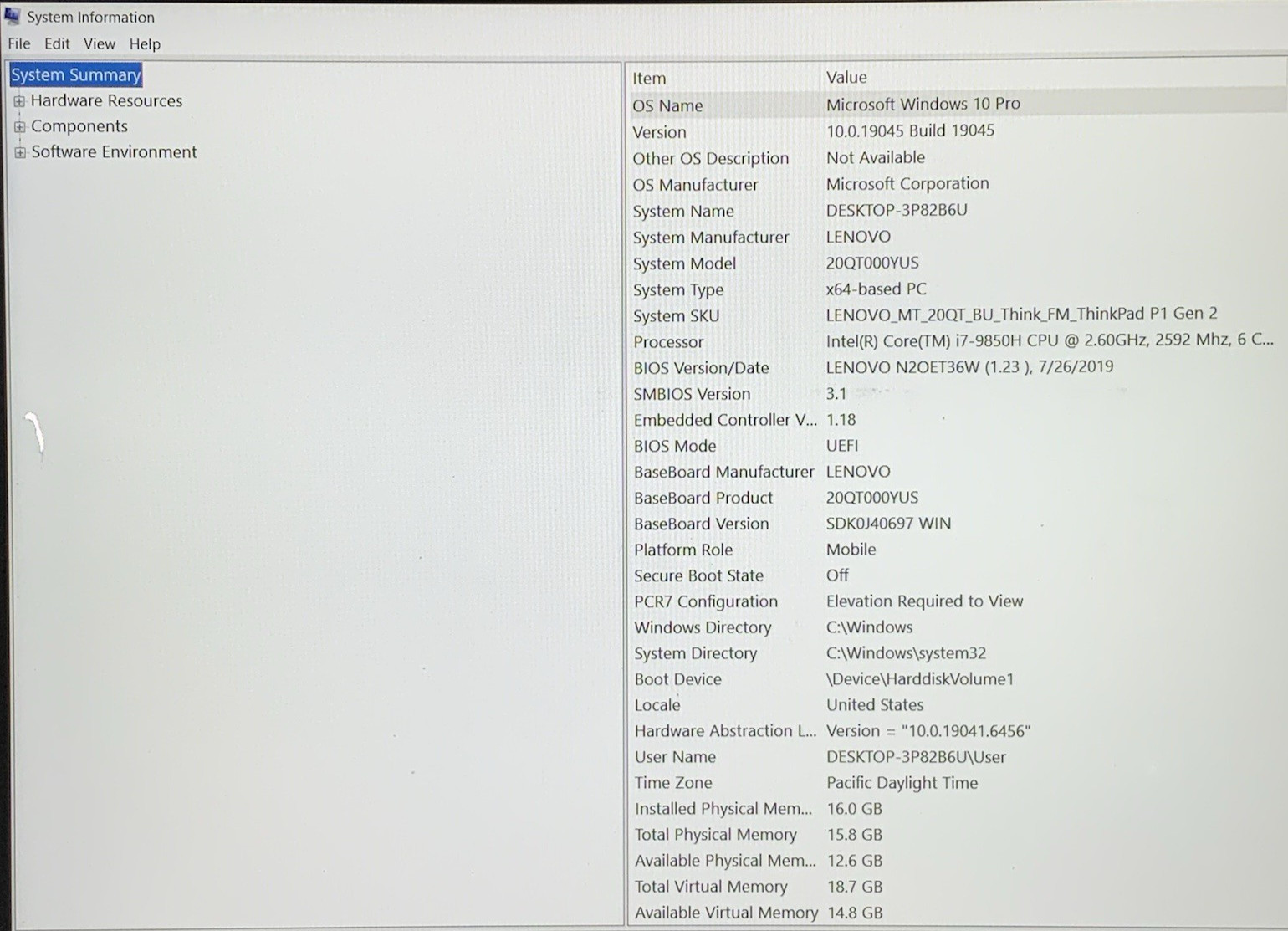 Lenovo ThinkPad P1 Gen 2 Intel Core i7-9850H 16GB DDR4 512GB Quadro T1000 W10P