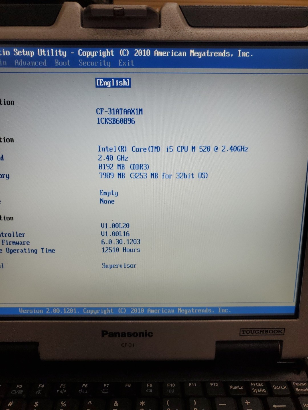 Panasonic Toughbook CF-31 MK-1 i5 520M @ 2.40GHz 8GB 12510HRS Diesel