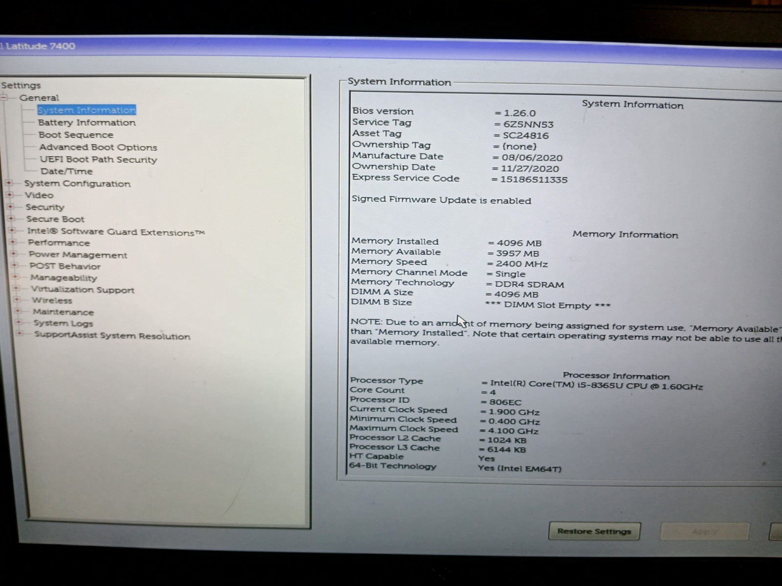 Dell Latitude 7400 14″ Laptop Core i5-8365U 4GB RAM 256GB SSD Win11 #97