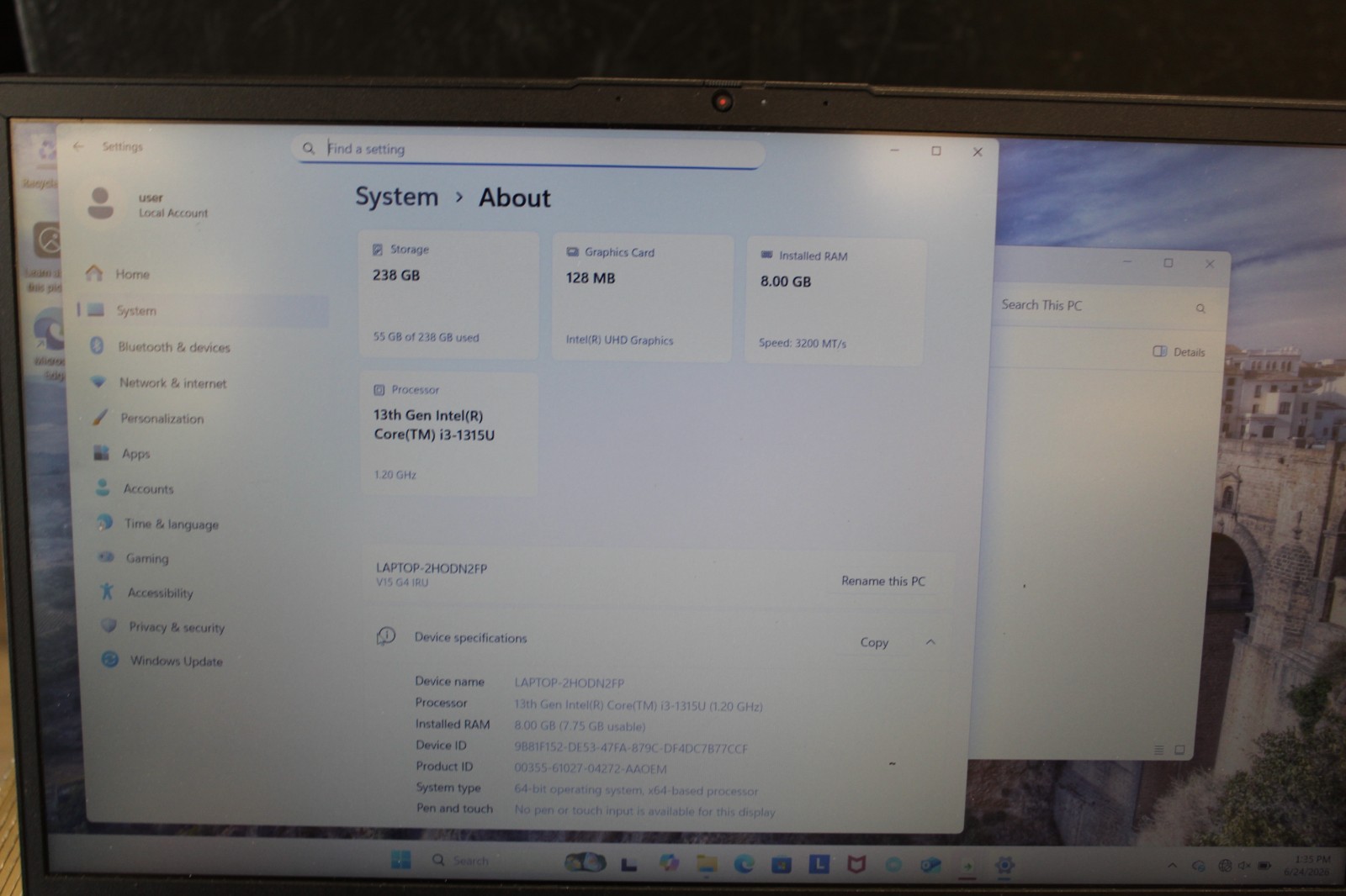 Lenovo V15 G4 IRU Intel Core i3-1315U 8GB 256 GB SSD Windows 11 Pro Laptop