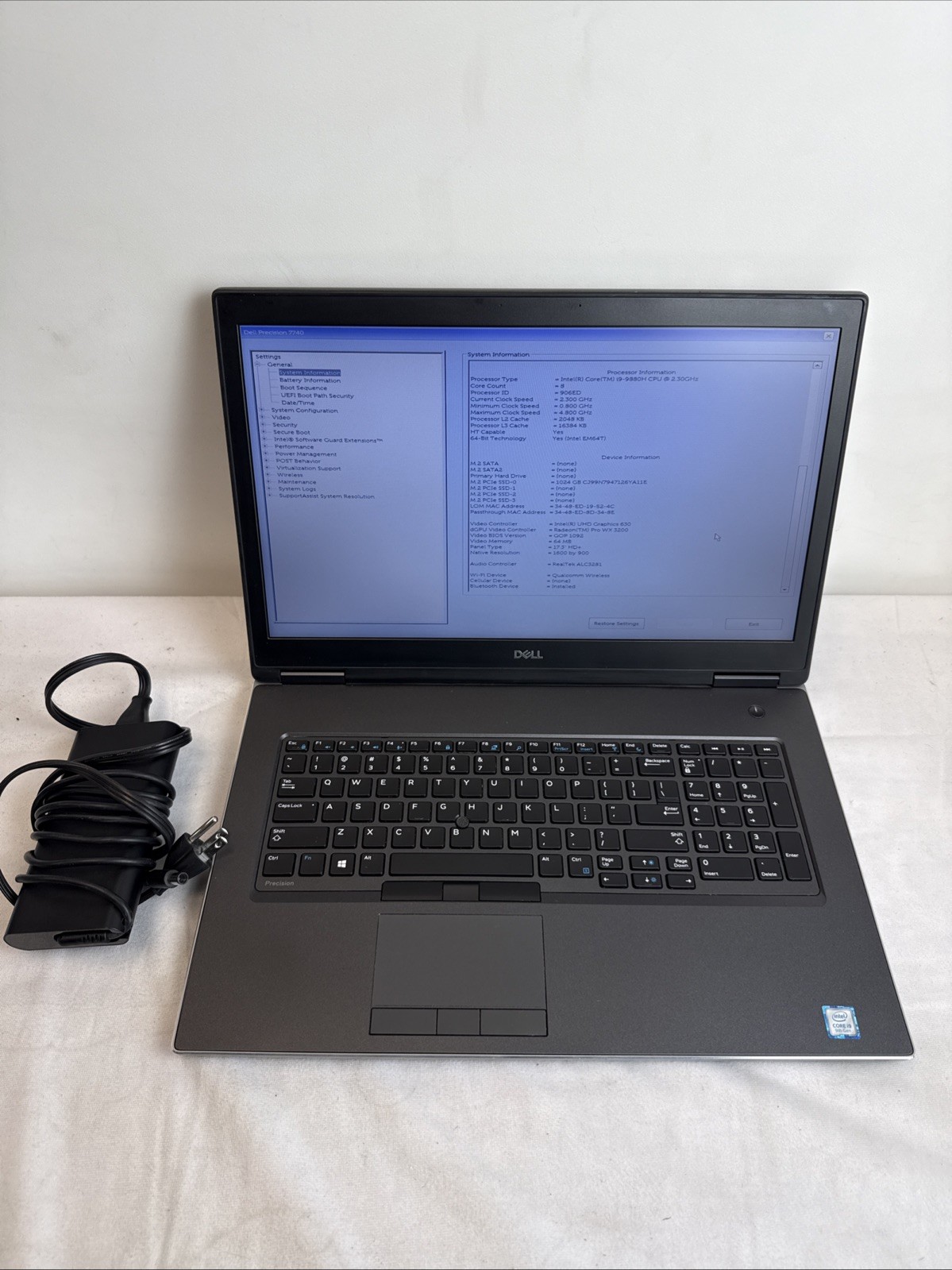 (N) Dell Precision 7740 17″ i7 9880 @2.30GHz 32GB RAM 1TB SSD Radeon Pro WX 3200