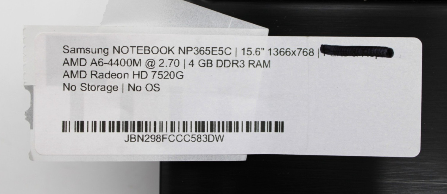 Samsung NP365E5C AMD A6-4400M@2.70GHz 4GB DDR3 NO STORAGE OR OS *USED/TESTED*