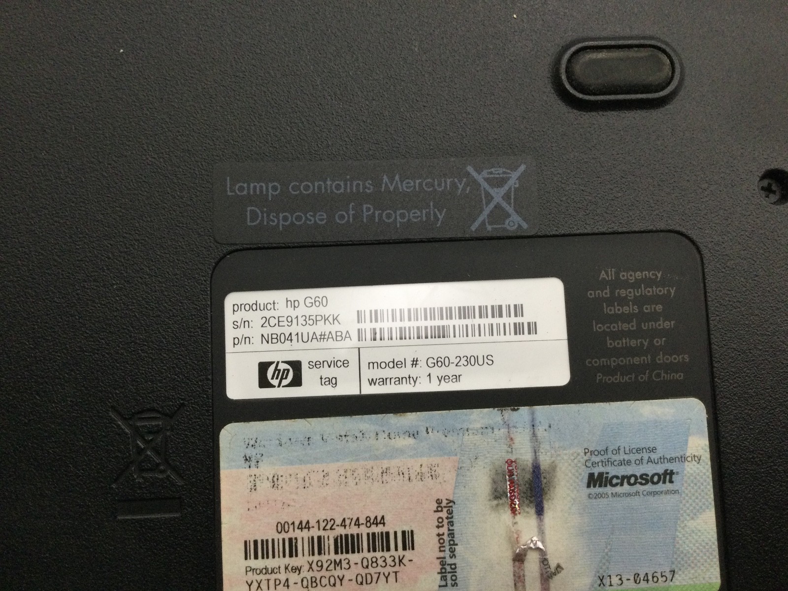 HP G60 LAPTOP – for parts – INTEL PENTIUM DUAL CORE – 1GB RAM – READ DESC-BB