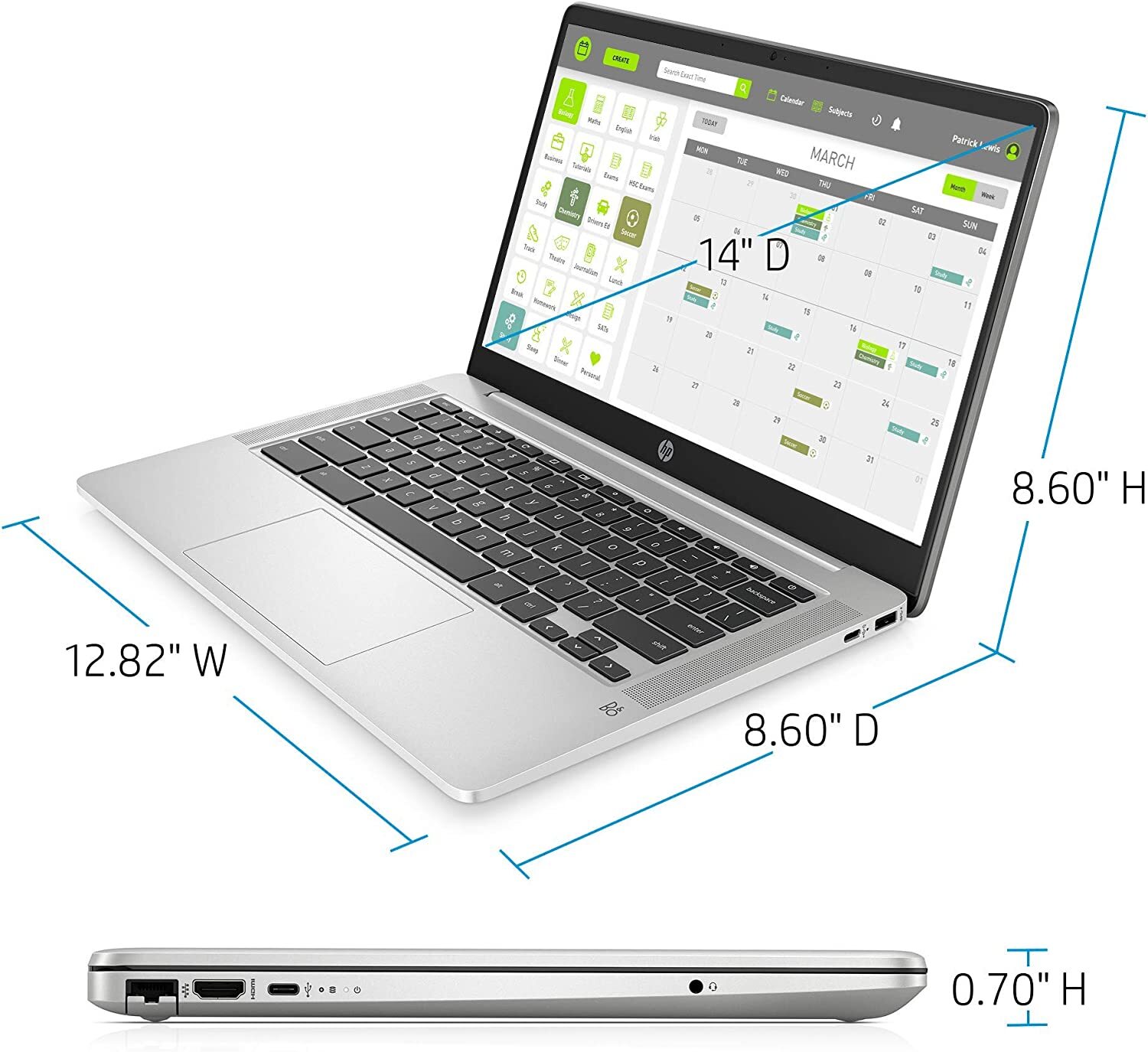 HP 14a-na0031wm 14 inch (64GB, Intel Pentium, 2.70GHz, 4GB) Chromebook – Chalkbo