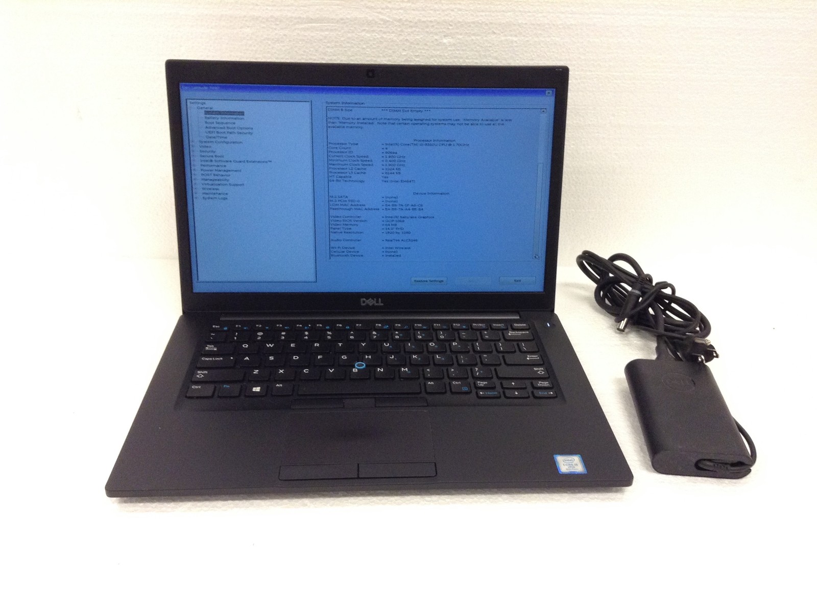 Dell Latitude 7490 Laptop i5-8350U 1.70GHz 14″ FHD, No RAM WiFi AC Adapter & HDD