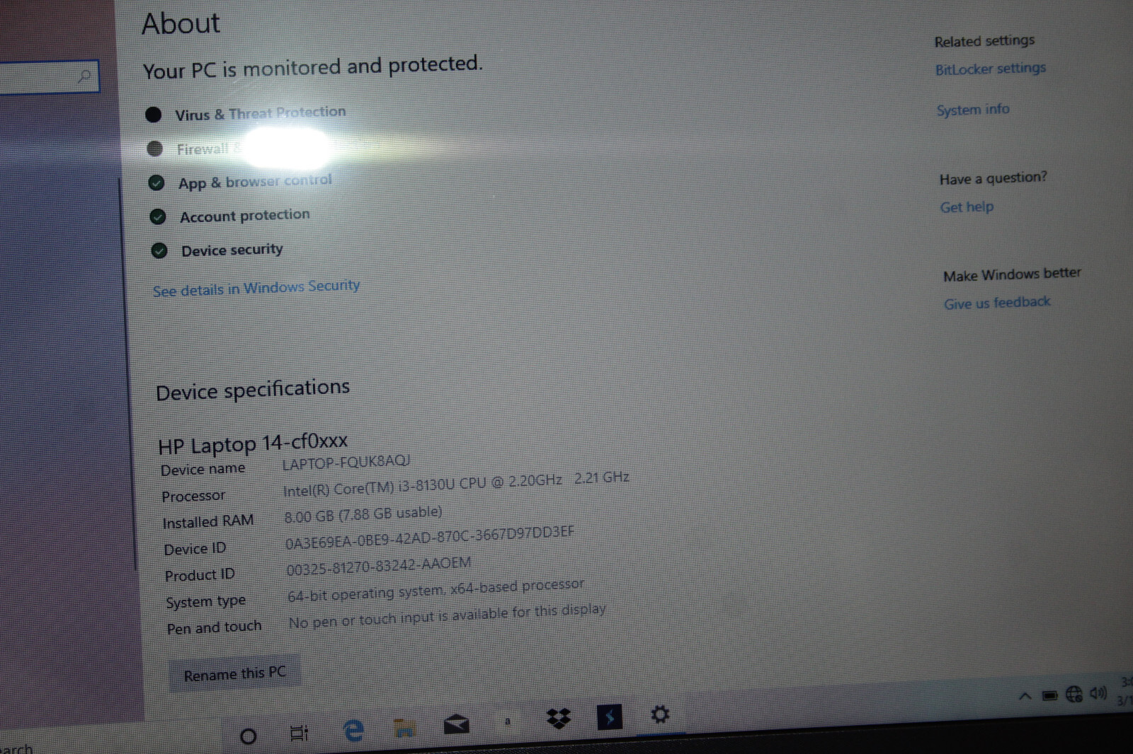HP 14-CF0013DX Laptop – 14” Intel Core i3-8130U, 1TB HDD, 8GB RAM, Windows 10 Ho