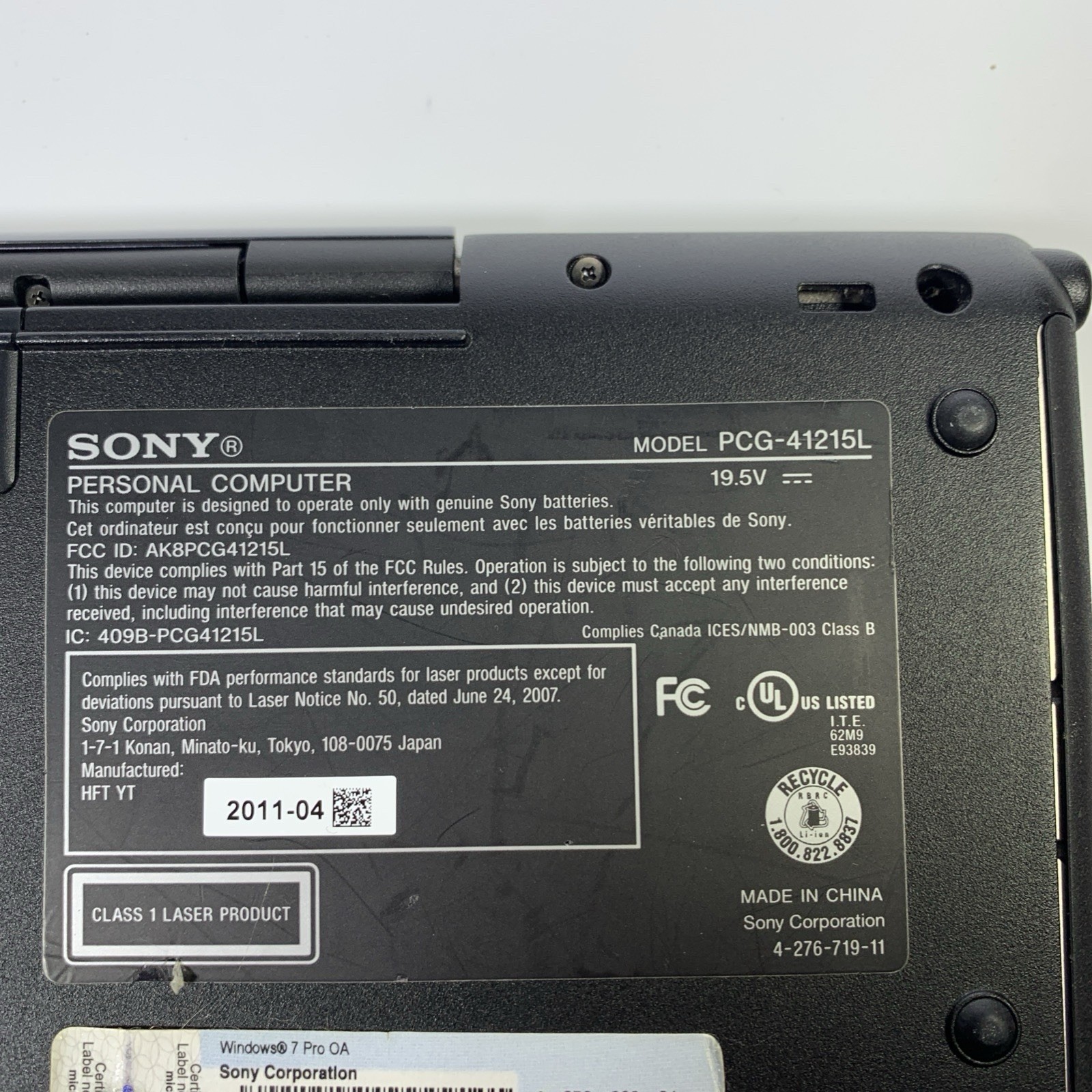Sony VAIO PCG-41215L i7-2620M 8GB Radeon HD 6630M Windows 7 Tested
