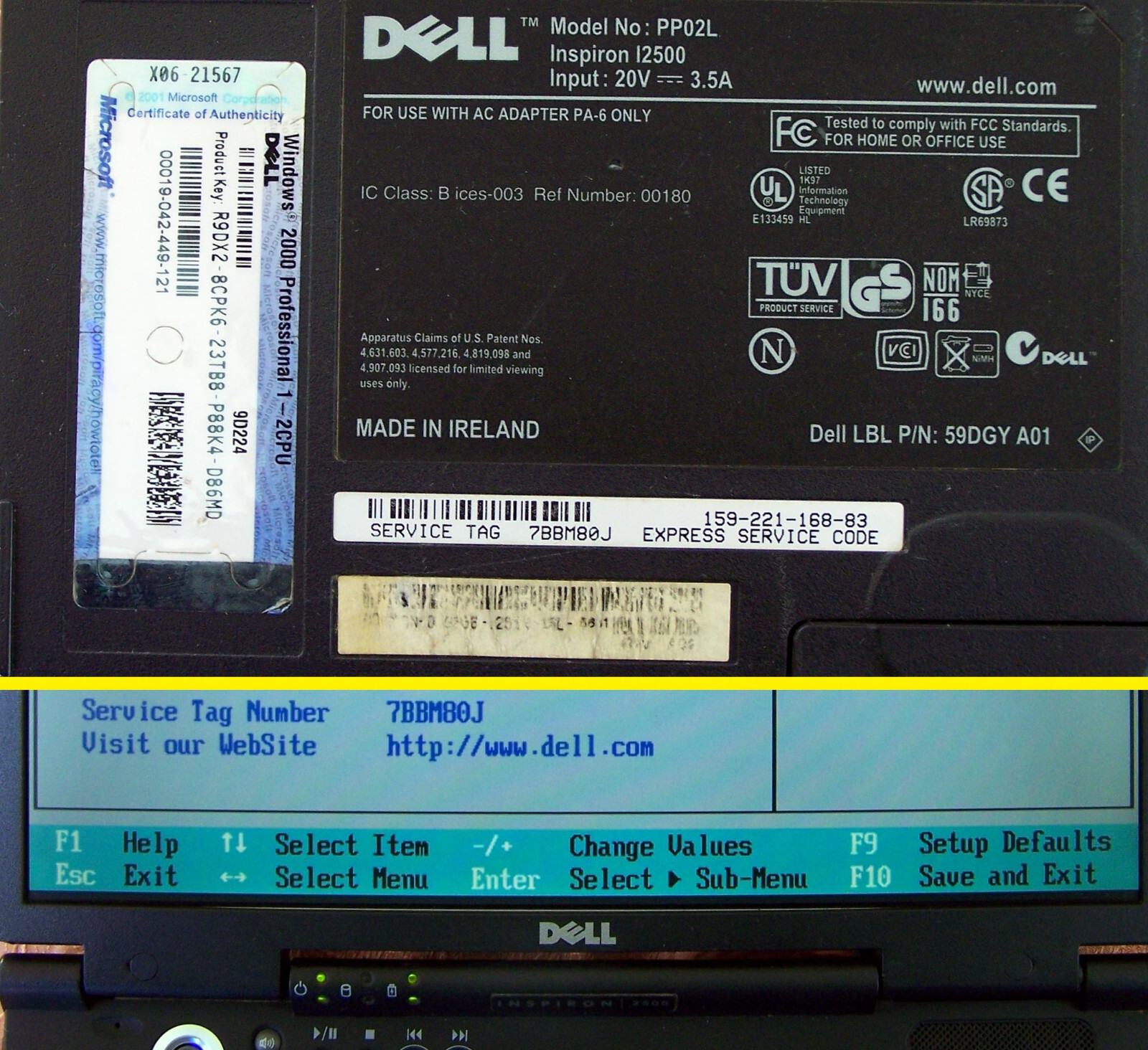 Dell Inspiron 2500 Pentium 3 1GHz 256MB 40GB Floppy Serial Parallel-dos imb cdt-