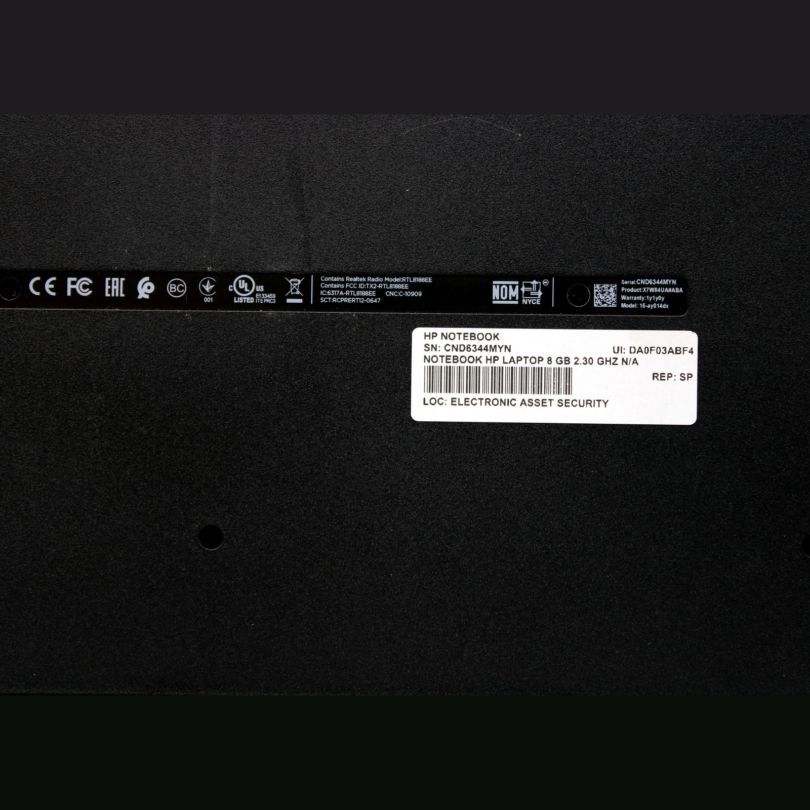 HP Notebook 15-ay014dx 15.6in i5-6200U 8GB Touch No OS, Drive, Power Cord