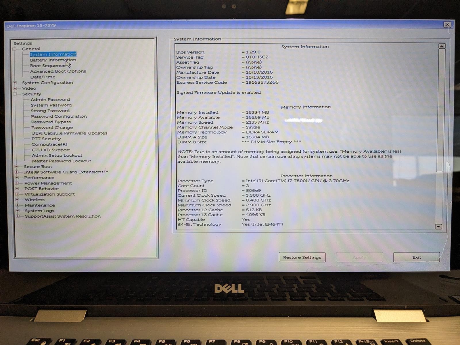 DELL INSPIRON 15 7579 2-IN-1 i7-7500U @ 2.70GHz, 16GB RAM, NO HDD/OS – (PARTS)