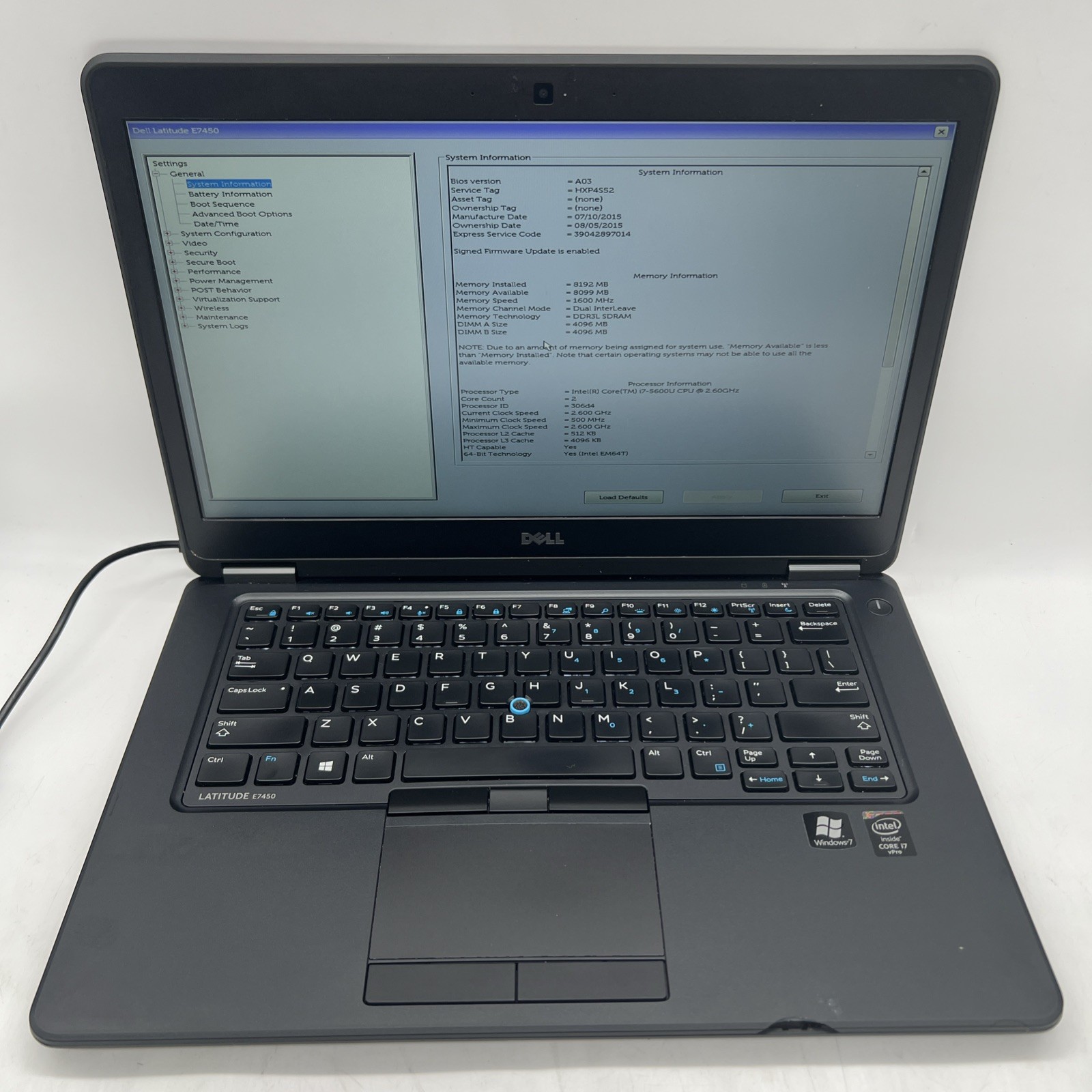 Dell Latitude E7450 i7 5600U 2.6GHz 8GB RAM No Drive No OS No Battery