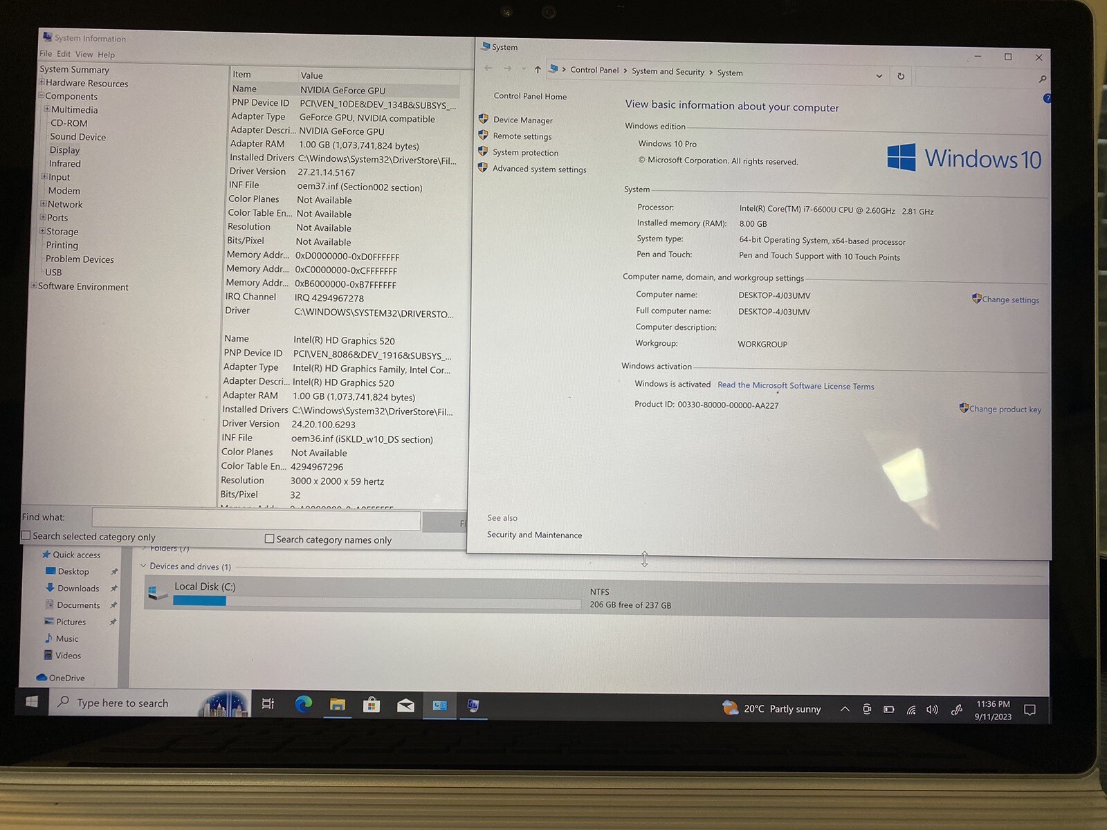 Microsoft Surface Book Tablet 13.5″| i7-6600U 2.60GHz| 8GBRAM| 256GBSSD Win10Pro