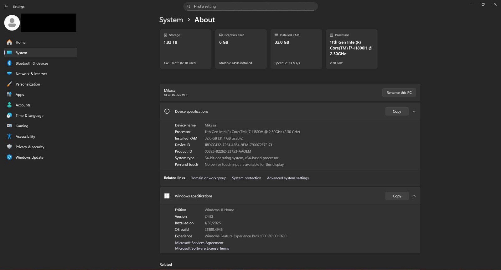 MSI GE76 Raider 11UE Gaming Laptop 17-11800H 32GB RAM 1.8TB SSD RTX 3060 17″