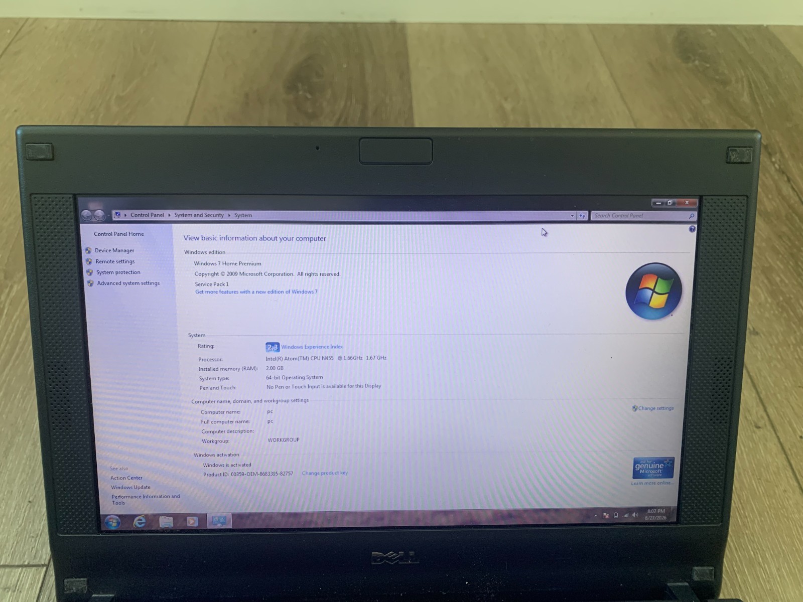 Dell Latitude 2120 12.5″ Intel Atom N455 1.66GHz 2 GB RAM 60GB HDD Win 7 Home