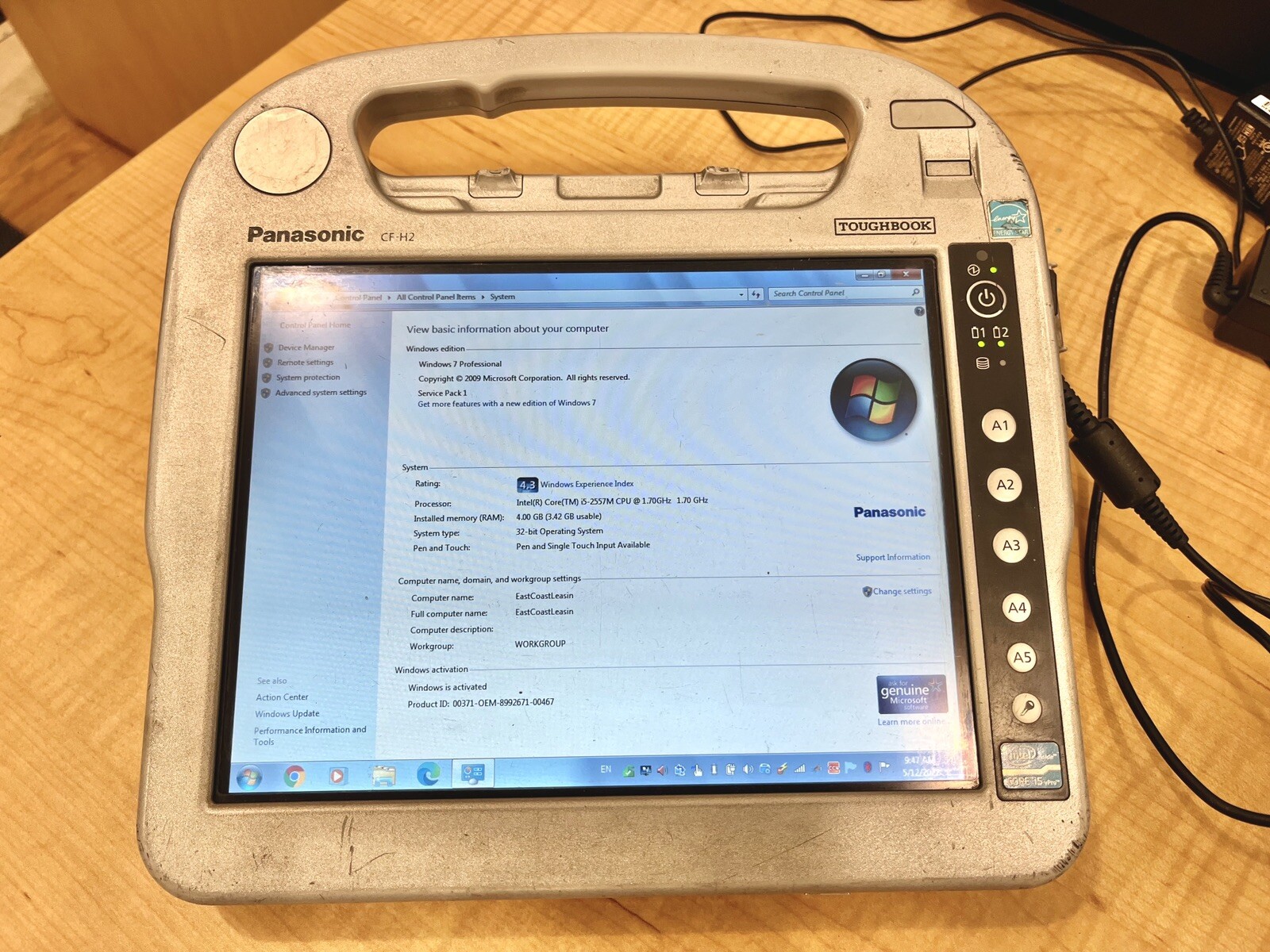 PANASONIC TOUGHBOOK CF-H2 Intel i5 1.7GHz-4GB-465GB SSD 10.1″ WIN 7 PRO 32BIT
