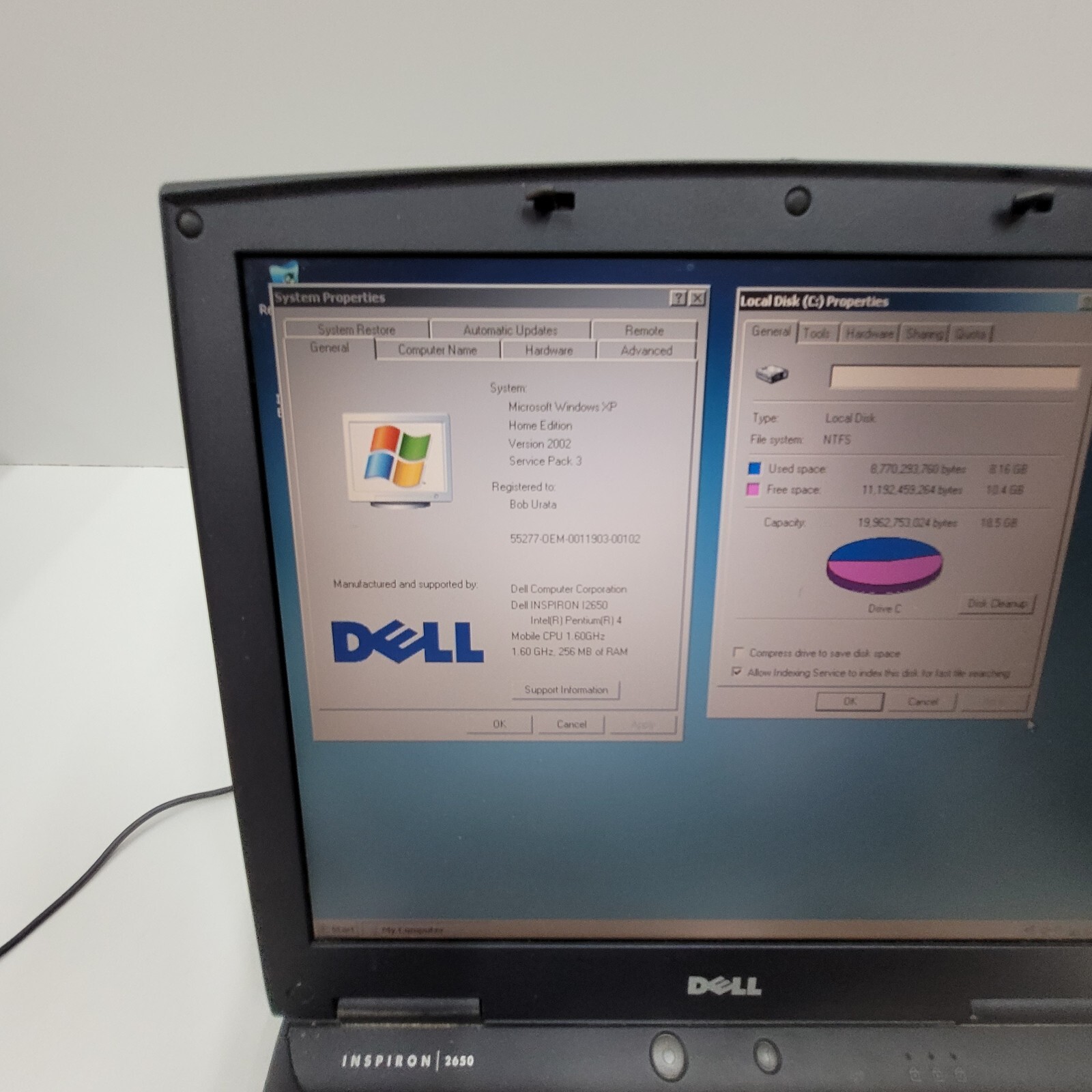 VINTAGE DELL Inspiron 2650 Pentium 4 Mobile 1.6 GHz, 256MB, 20 Gig, Win XP, DVD