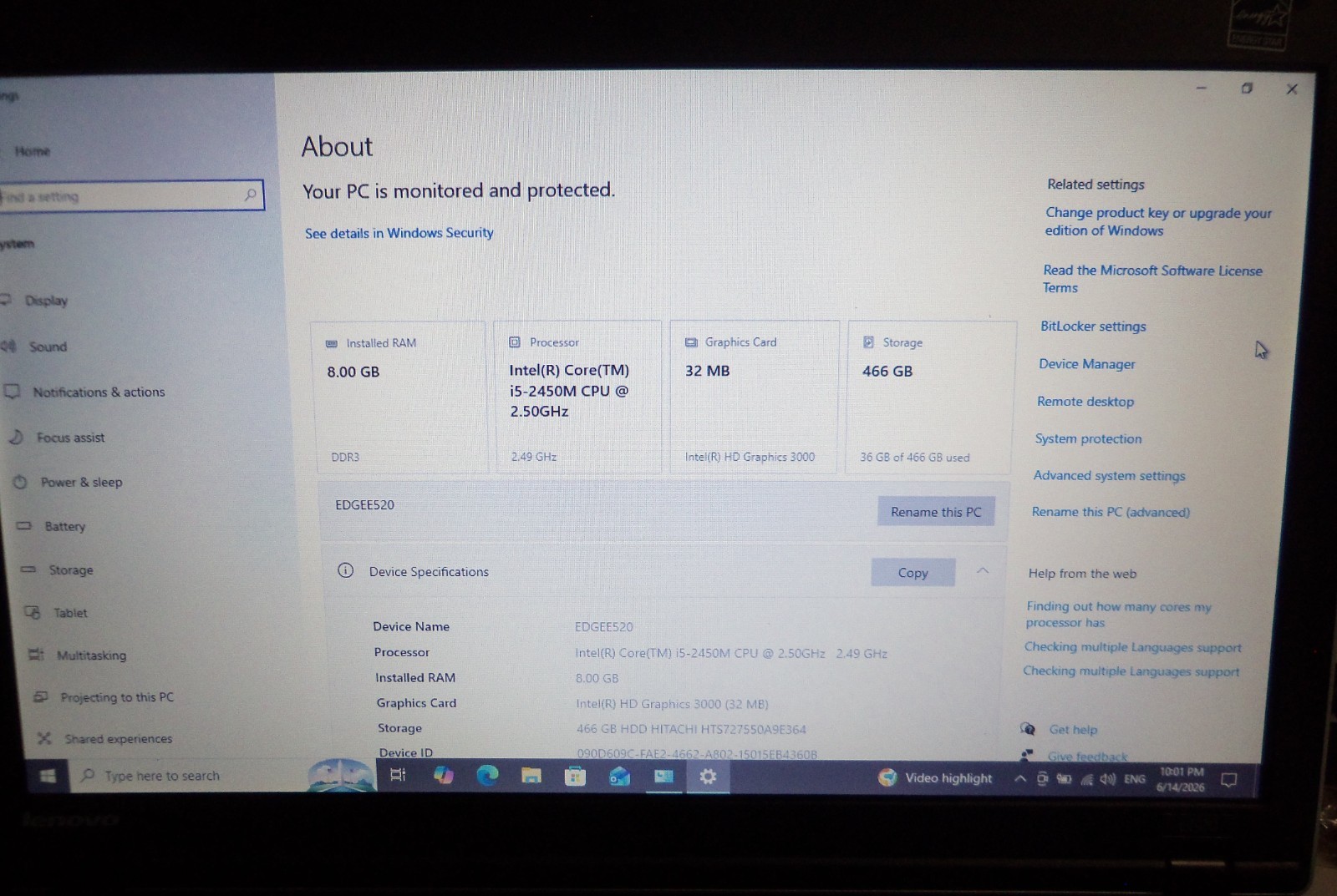 Lenovo ThinkPad Edge E520 15.6″ i5-2450M 8GB 500GB HDD Windows 10 Pro
