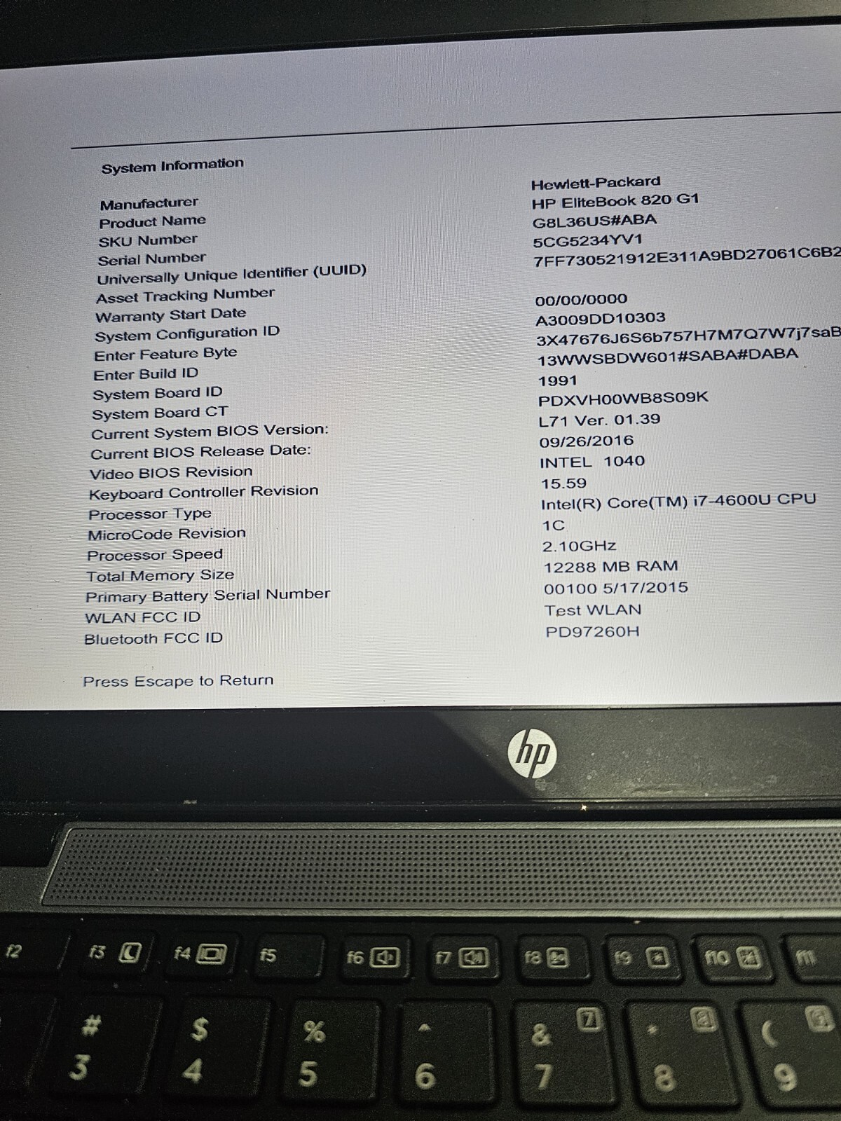 HP EliteBook 820 G1 Intel Core i7-4600U 2.10GHz 12GB RAM 256GB SSD + 64GB USB