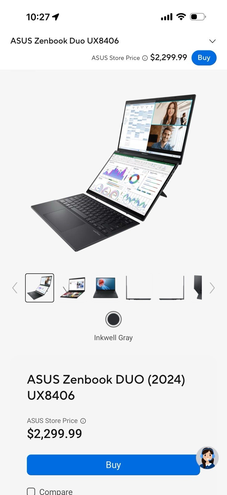 ASUS Zenbook Duo UX8406 14in Dual Screen Core Ultra 16GB 1TB SSD Gray
