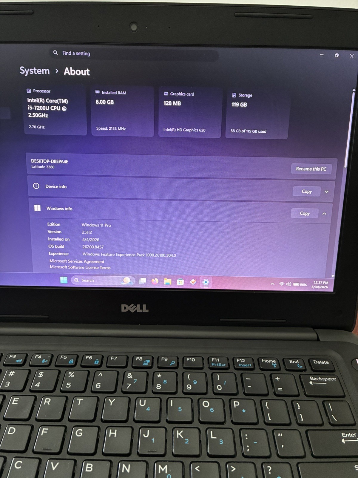 Dell Latitude 3380 Intel Core i5, 7200U @2.5 GHz 8GB RAM 128GB SSD WEBCAM