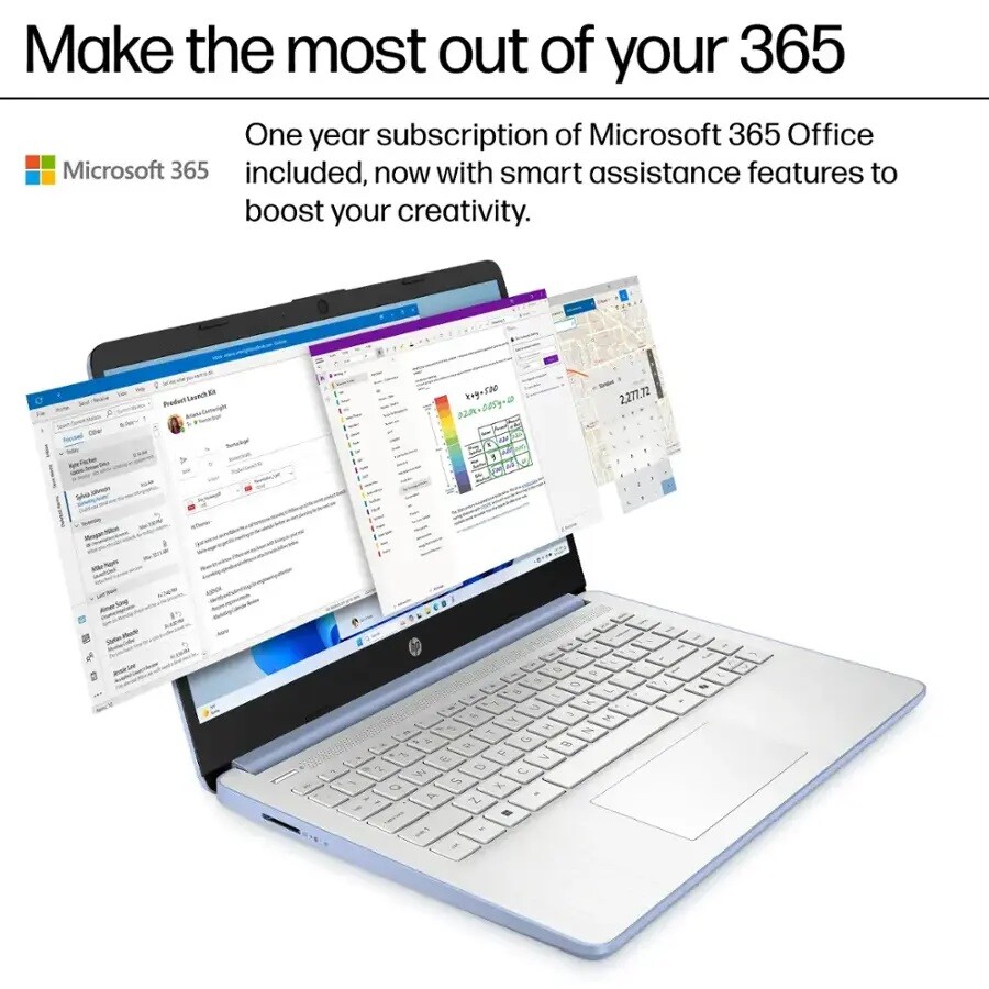 HP 14-DQ6012DX Laptop 14″ HD LED Intel(R)-N150 UP TO 16GB -384GB UFS | Sky Blue