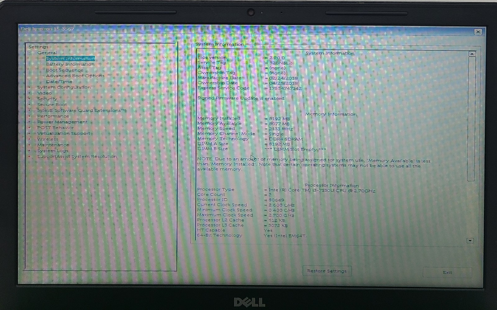 Dell Inspiron 15-3567 15.6″ Laptop Intel i3-7130U 8GB RAM 1TB HDD NO OS (FL)