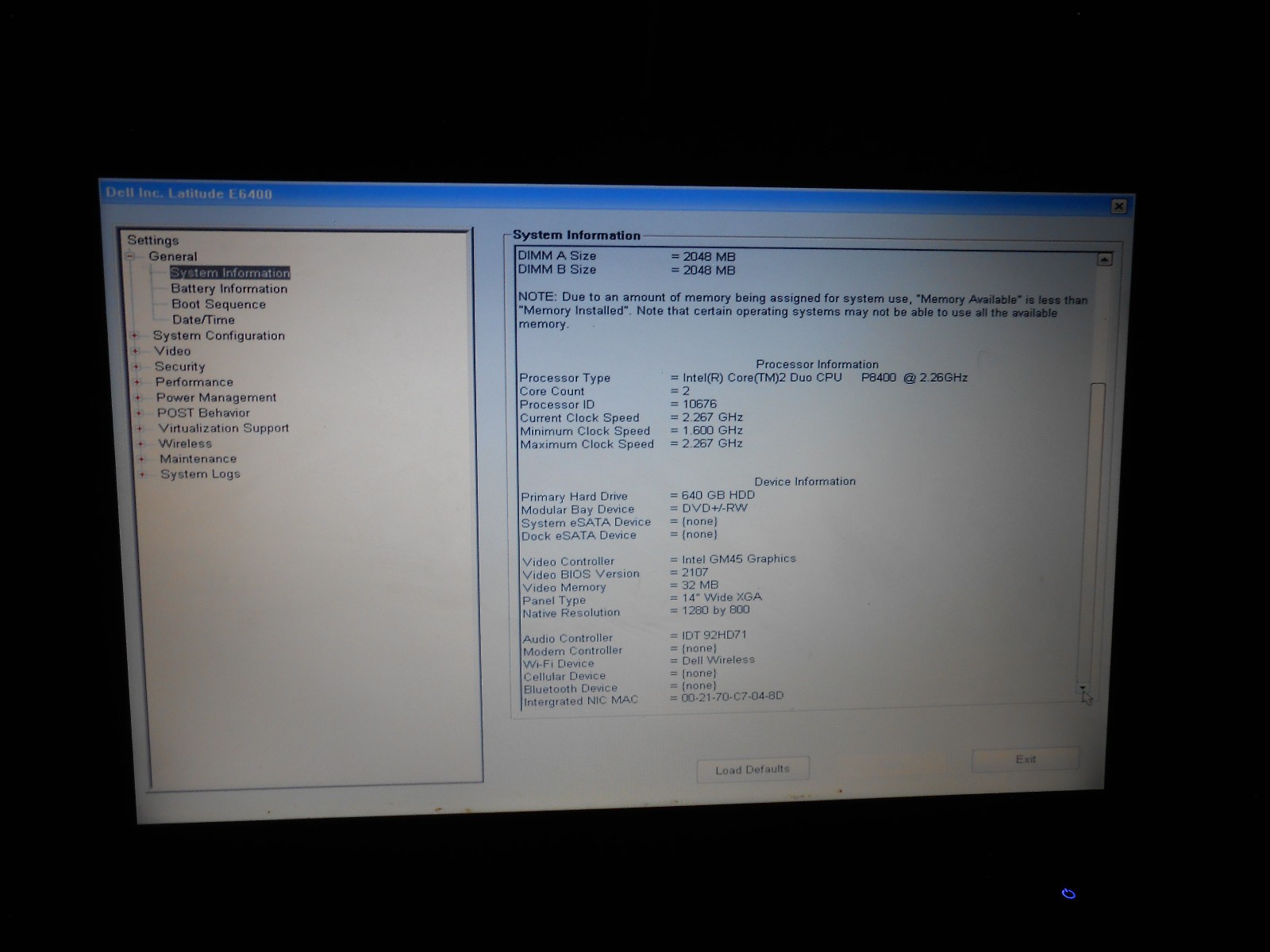 Dell Latitude E6400 Windows Vista Business Edition SP1 laptop