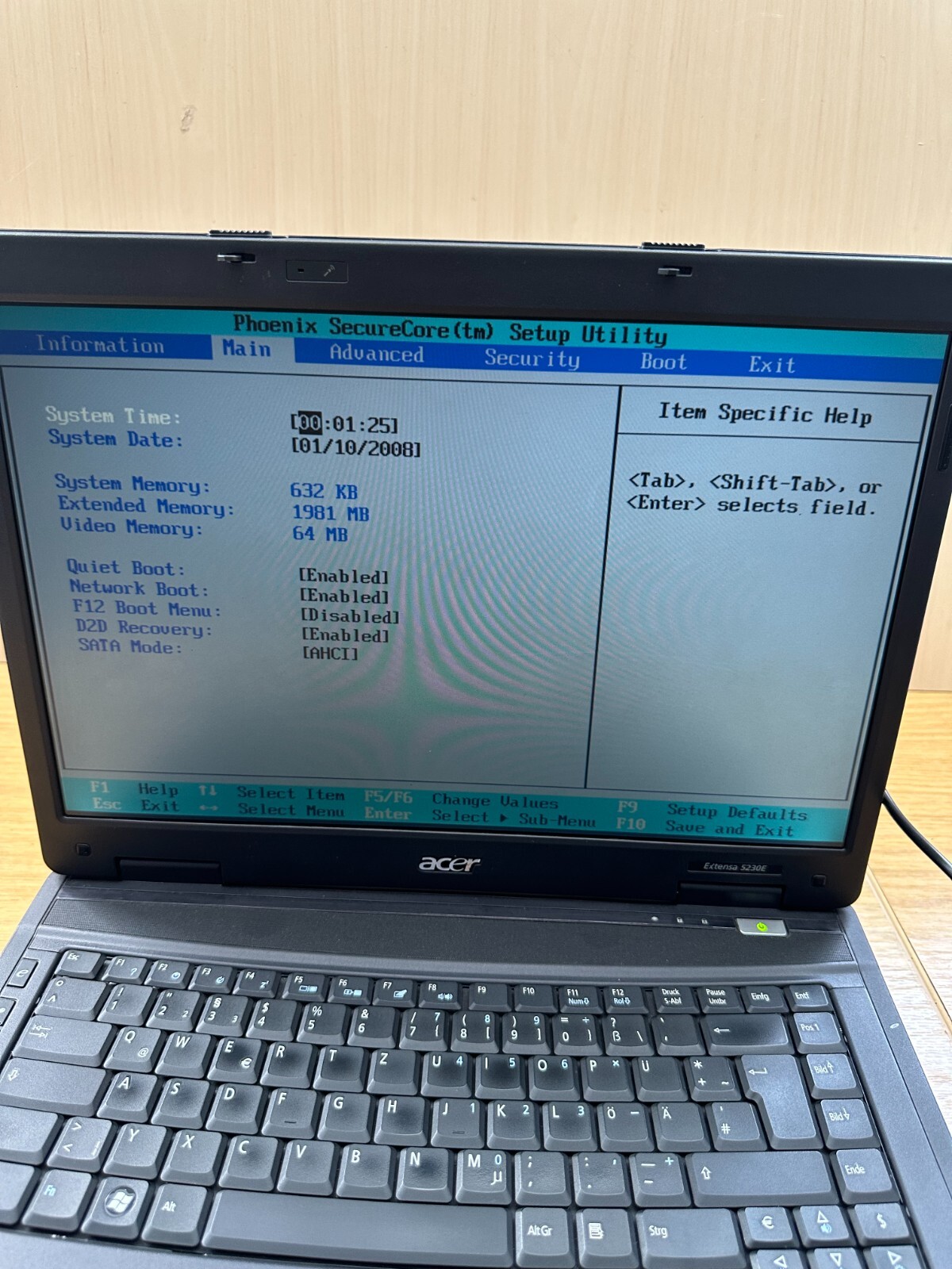 Acer Extensa 5230E Intel Celeron 2.20GHz 2GB RAM No HDD Laptop