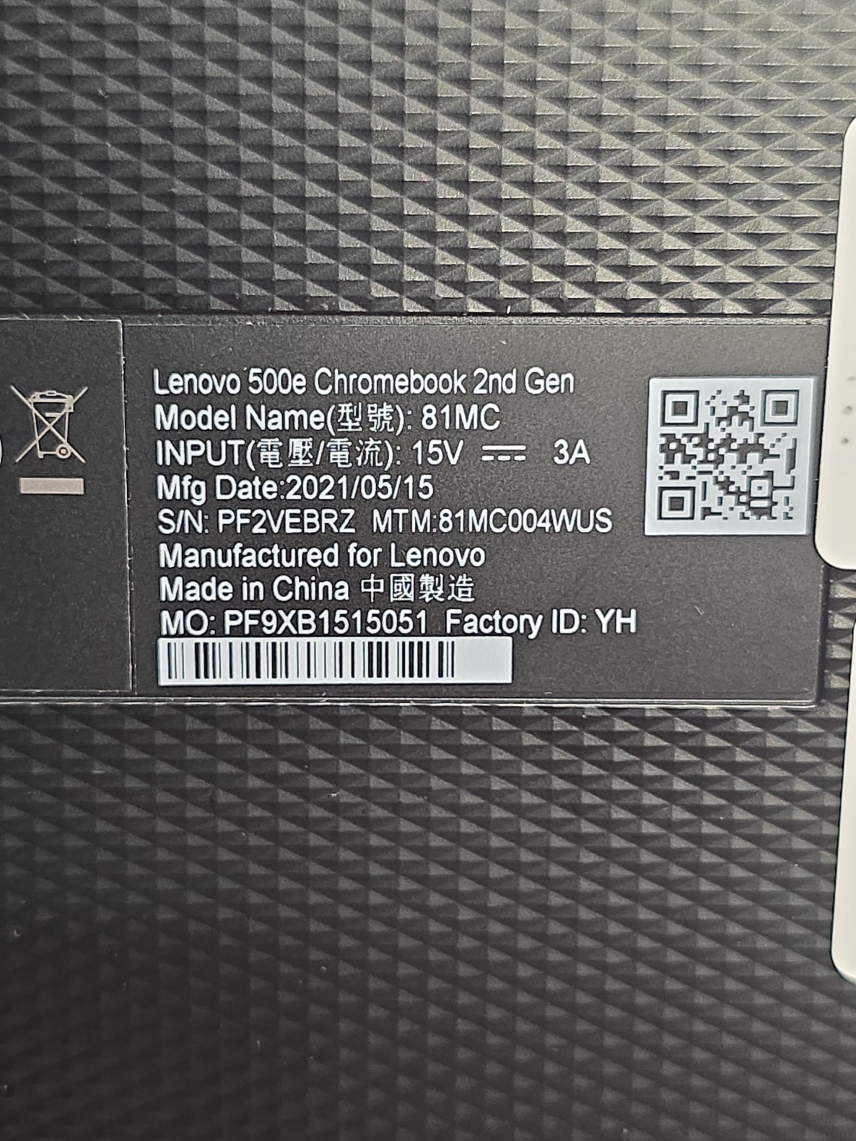 Lenovo (Chromebook) 500e Gen2 81MC004WUS 4GB 32GB WiFi 2 In 1 Touchscreen
