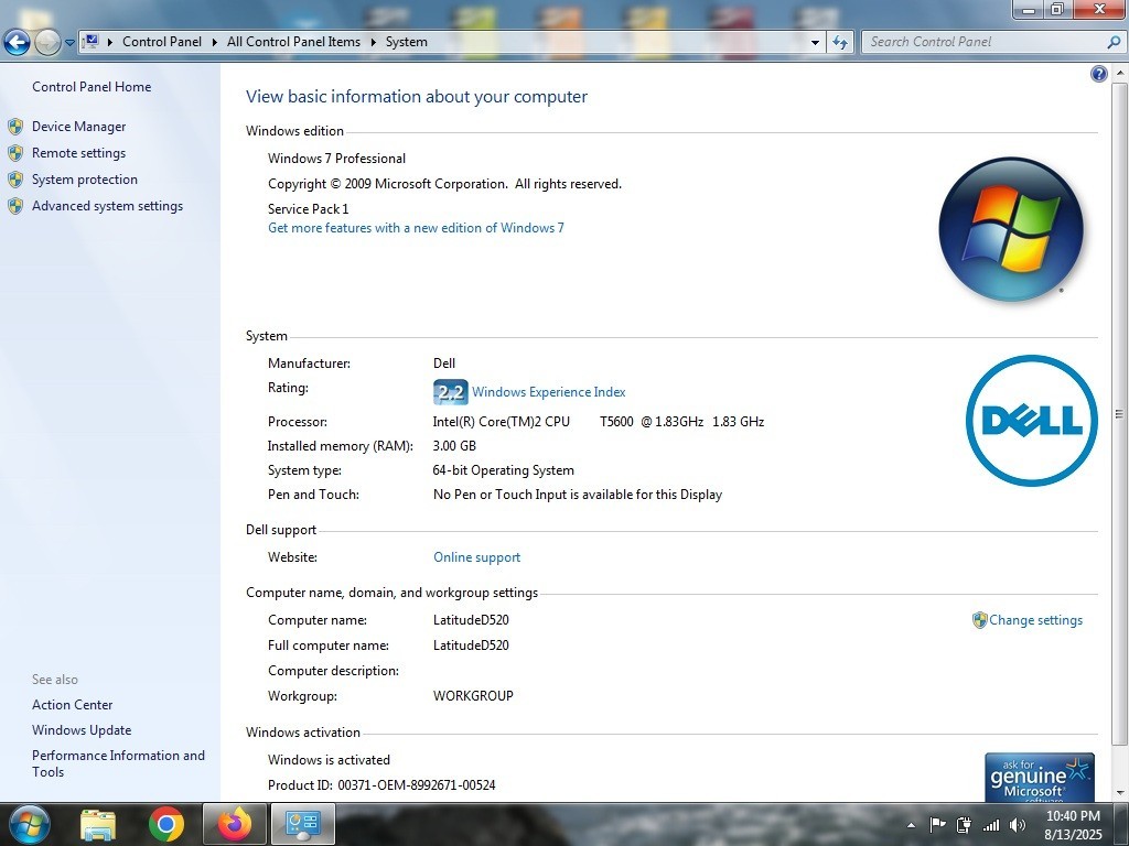 Dell D520 (1.80GHz/3GB/60GB/CDRW-DVDRW) XGA, SERIAL Port, WINDOWS 7 Pro