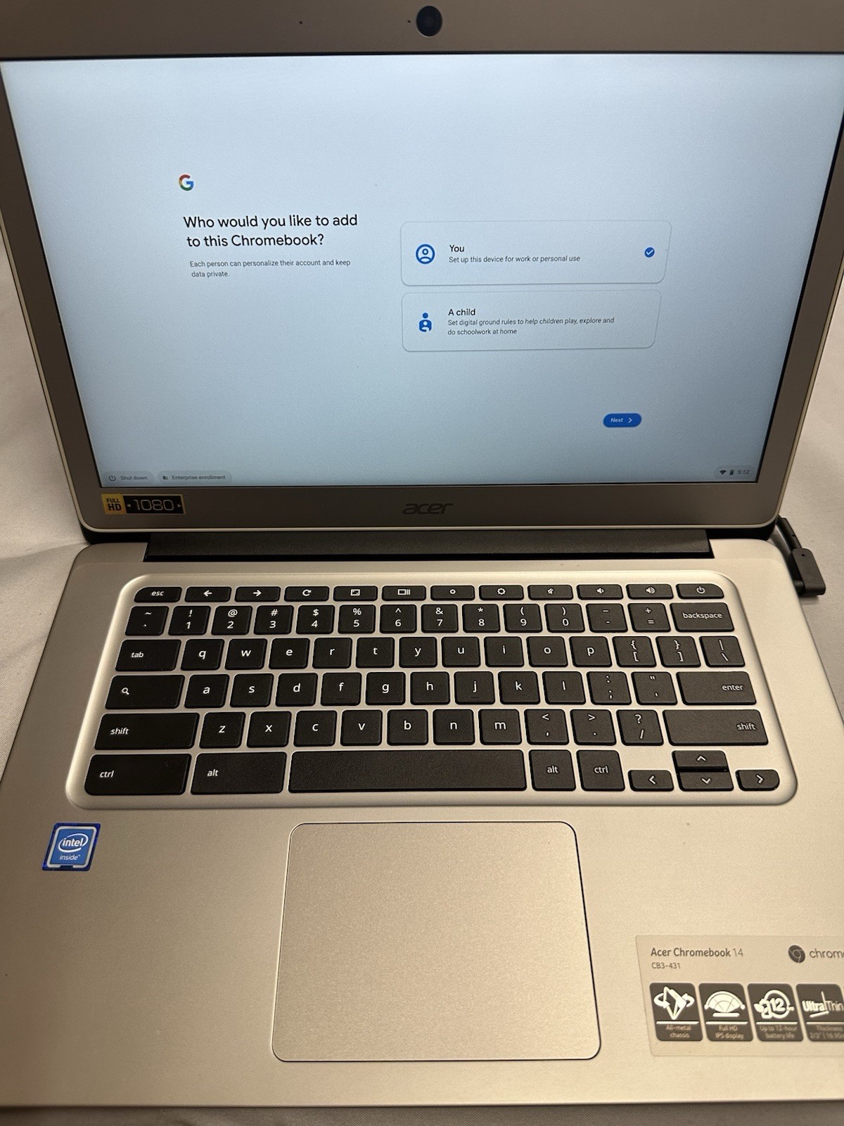 Acer Chromebook 14 CB3-431-C7VZ 14″ Intel Celeron 4GB RAM 32GB eMMC ChromeOS