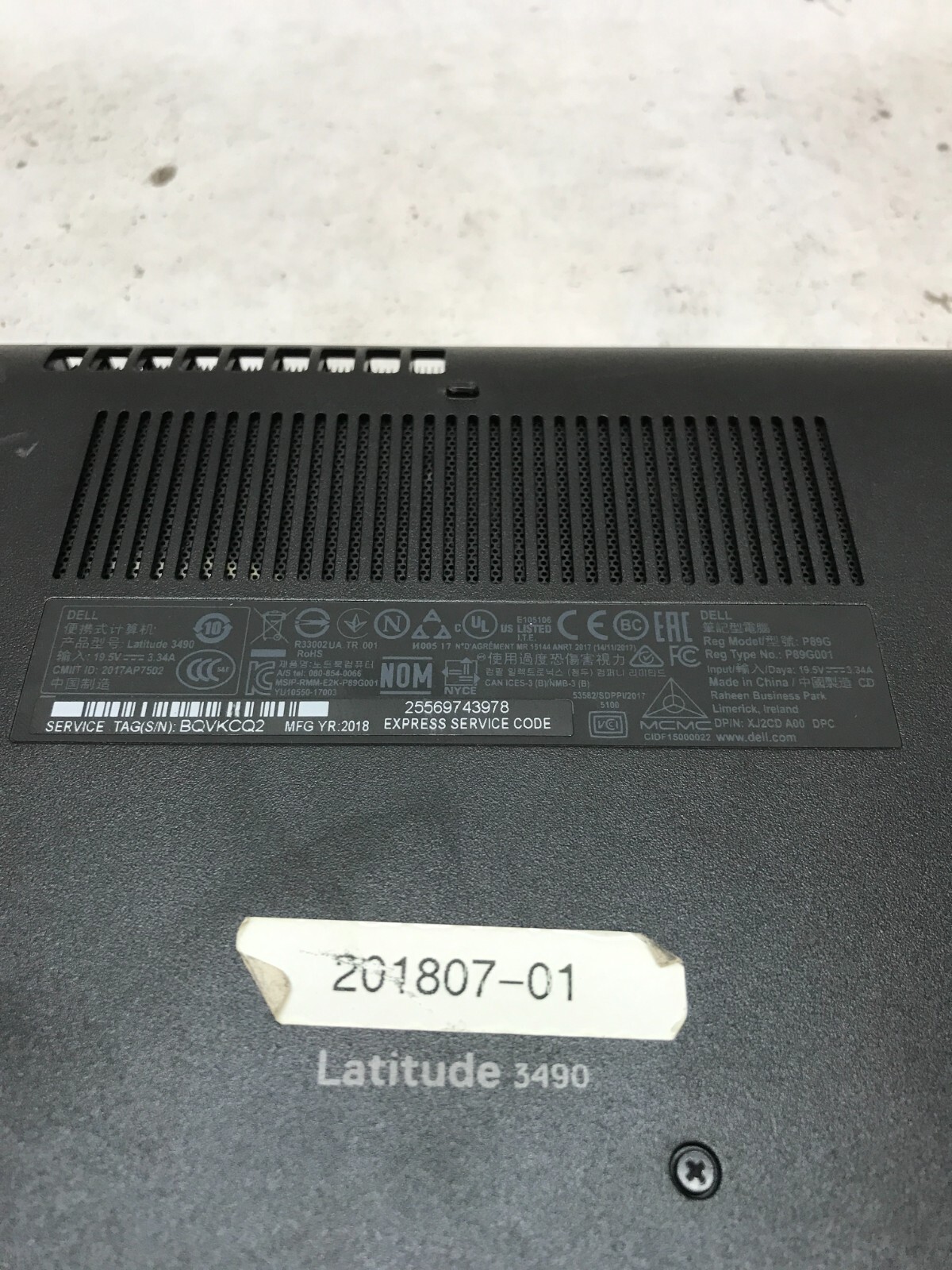 Dell Latitude 3490 14″ Intel i5 7th Gen 4GB RAM NO HDD/OS For Parts NO POWER -DW