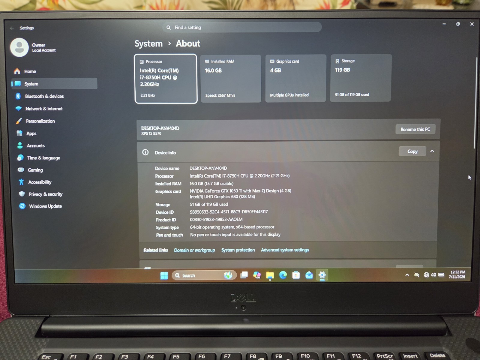 Dell XPS 15 9570 Laptop 15.6 FHD I7-8750H 16GB 128gb SSD GTX 1050 Ti Read Desc