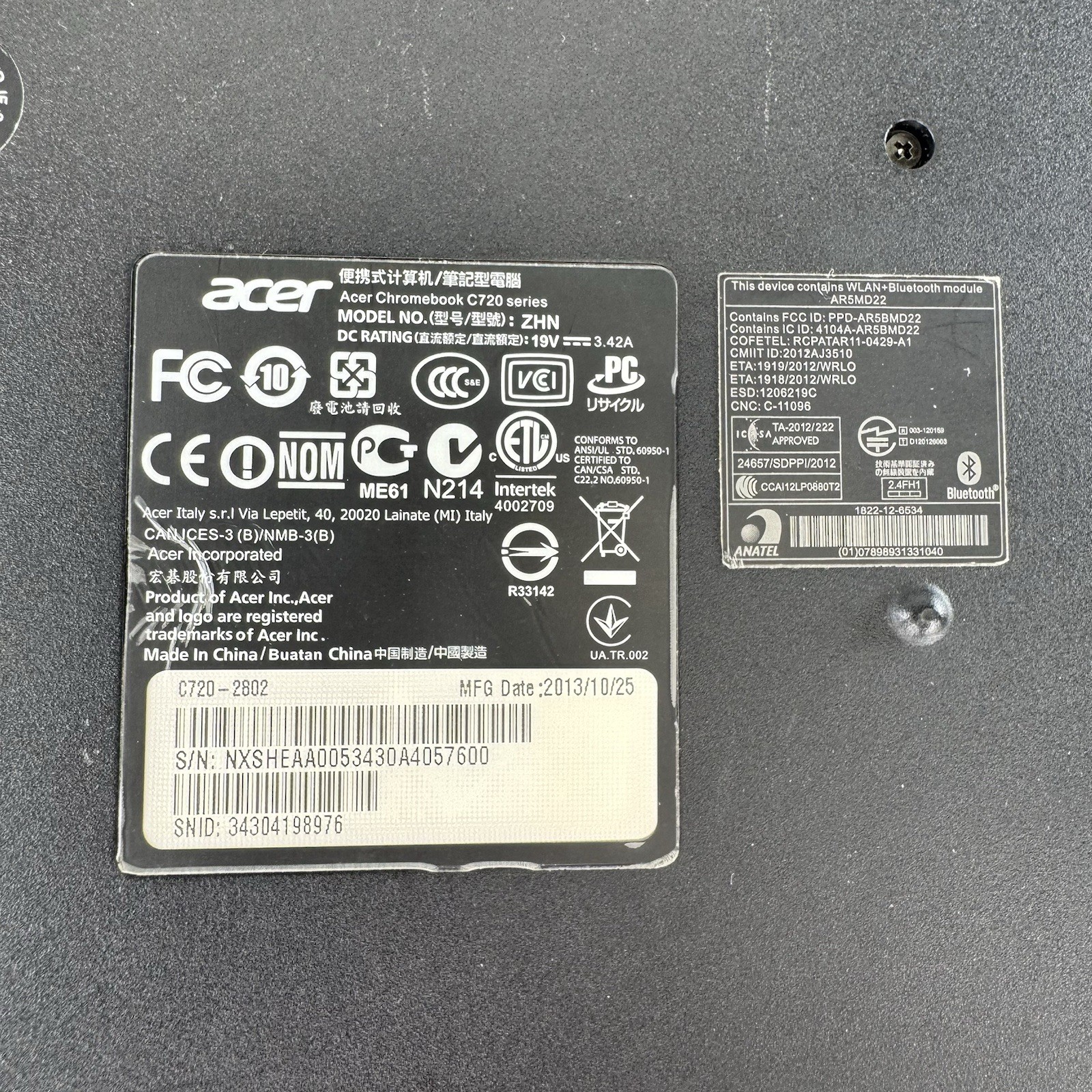 Acer Chromebook C720 ZHN For Parts Repair Untested