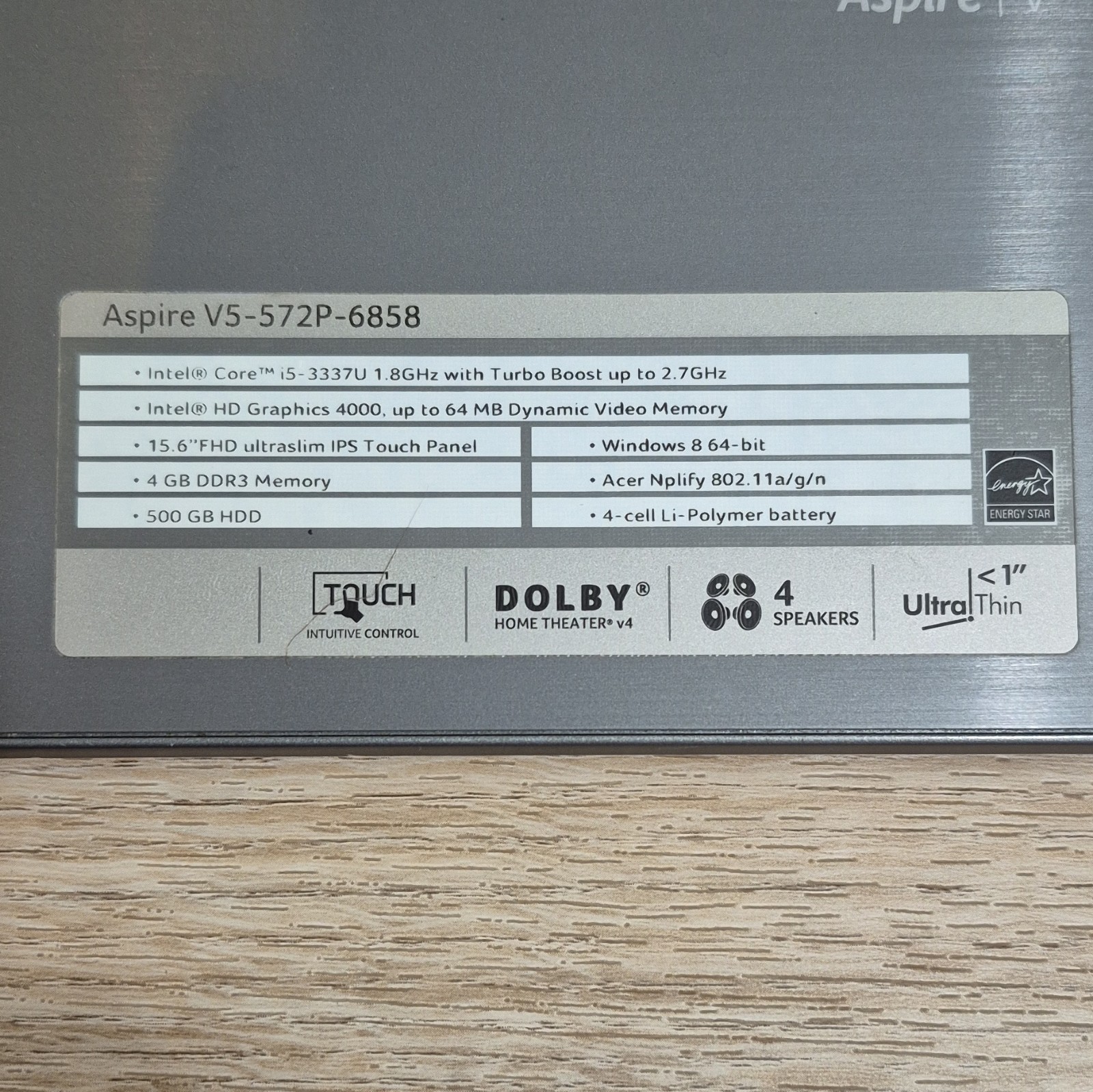 Acer Aspire V5-572P-6858 15.6″ Touchscreen Laptop | Core i5 4GB RAM | 500GB HDD