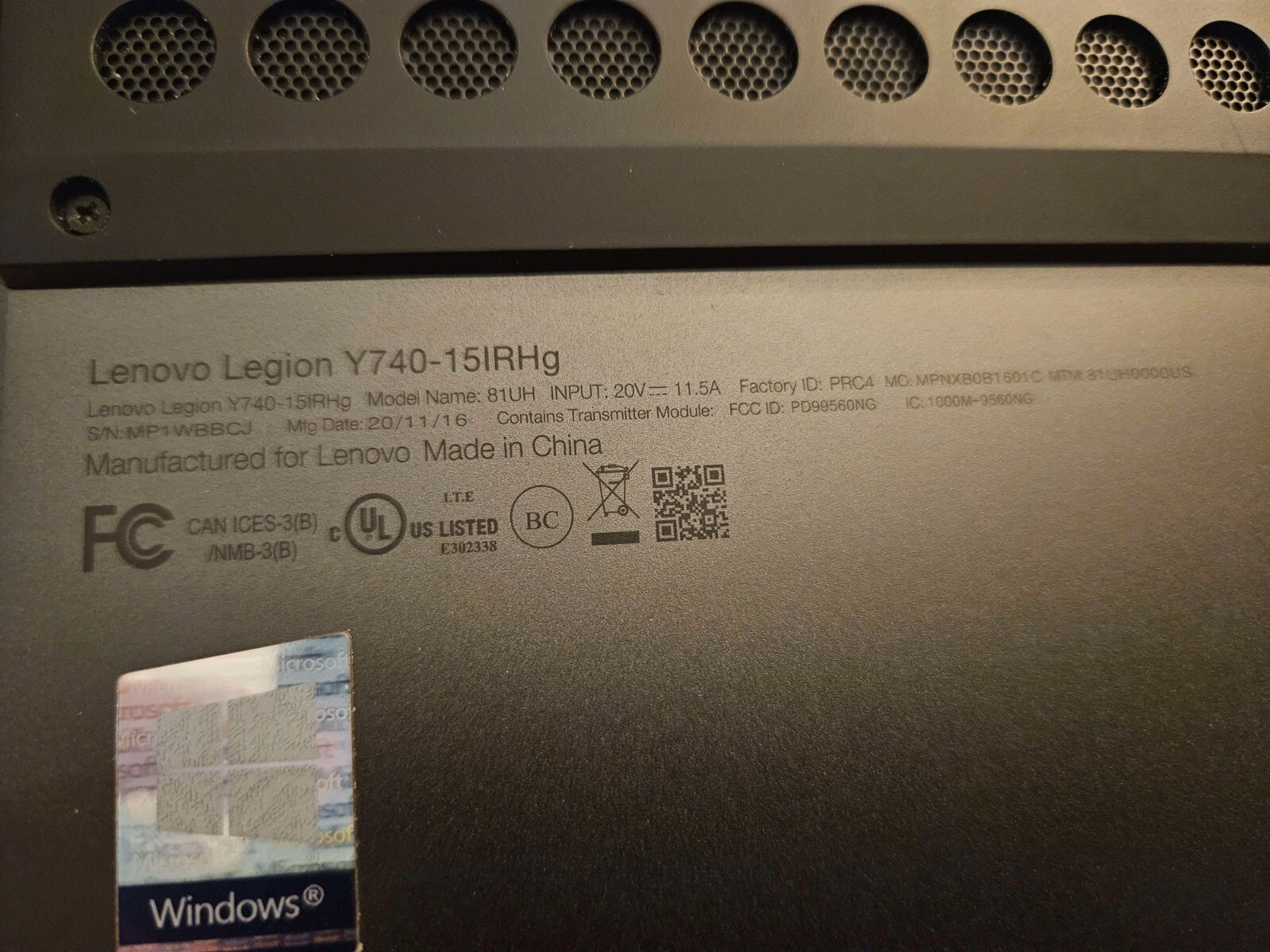 Lenovo Legion Y740-15IRHg 15.6 inch (1.5TB, Intel i7 9th Gen., 2.60GHz, 16GB)