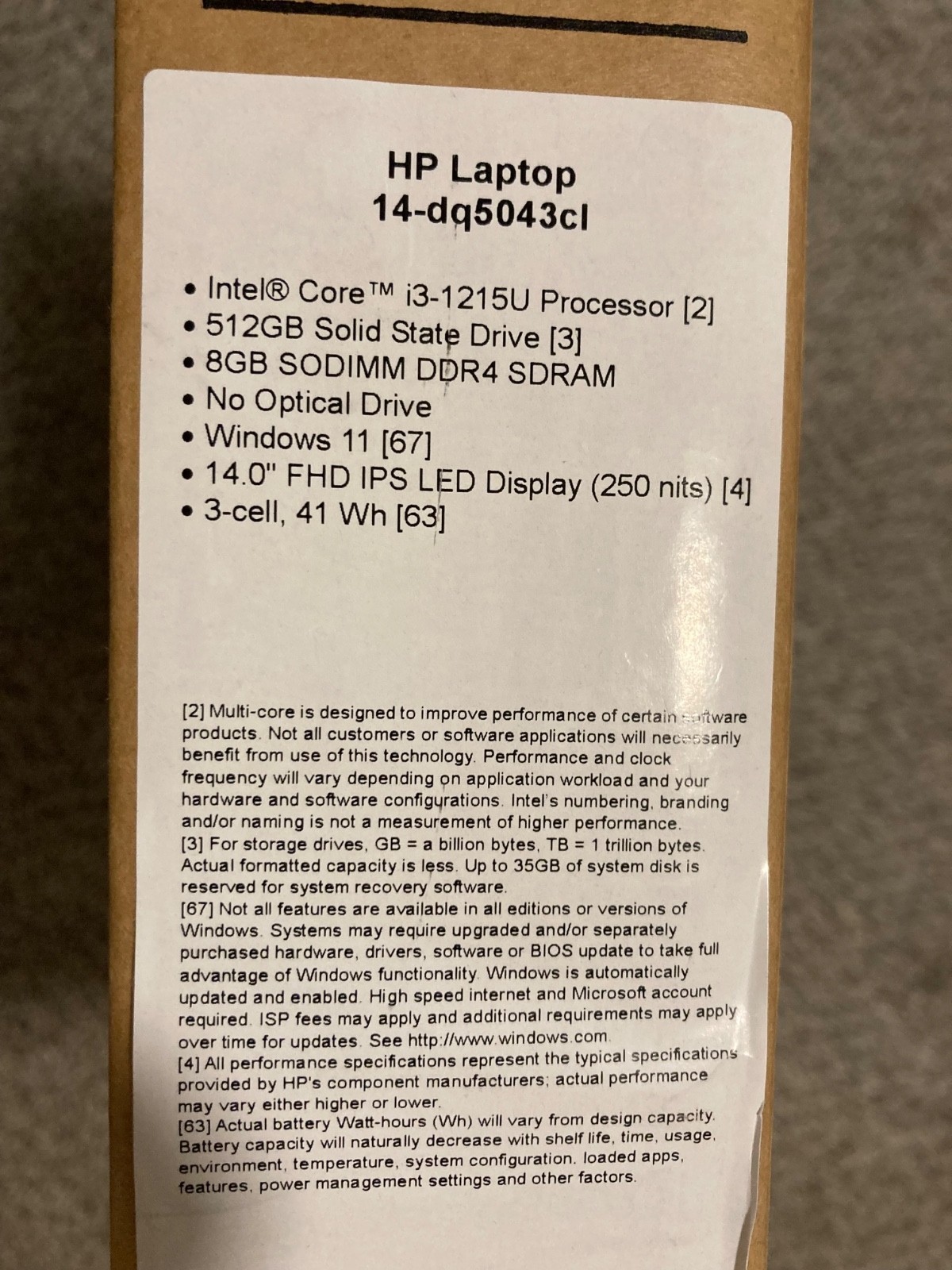 HP Laptop 14-dq5043cl, 512GB Solid State Drive, Silver, New in open box