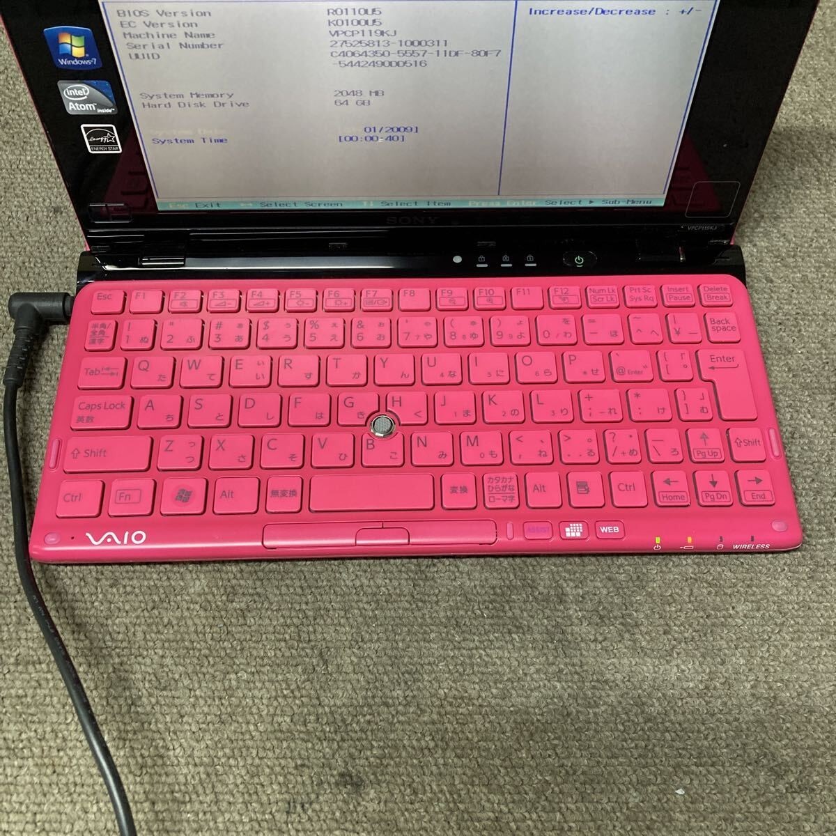 SONY VAIO P Series type P VPCP119KJ PCG-11113N Atom Z530 1.6GHz 2GB Pink Used
