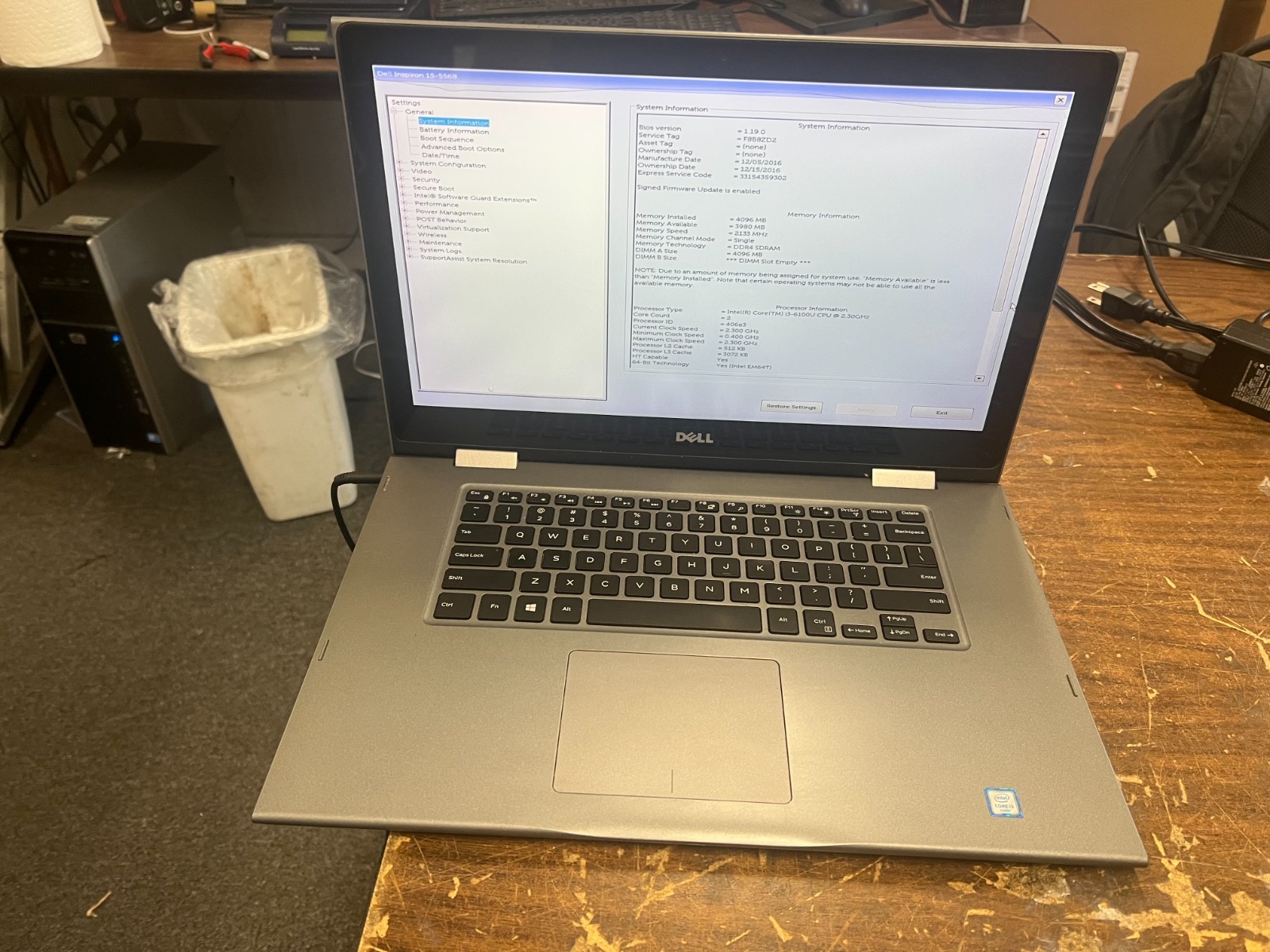 Dell Inspiron 15-5568 Intel Core i3-6100U 2.30GHz 4GB NO HDD No OS