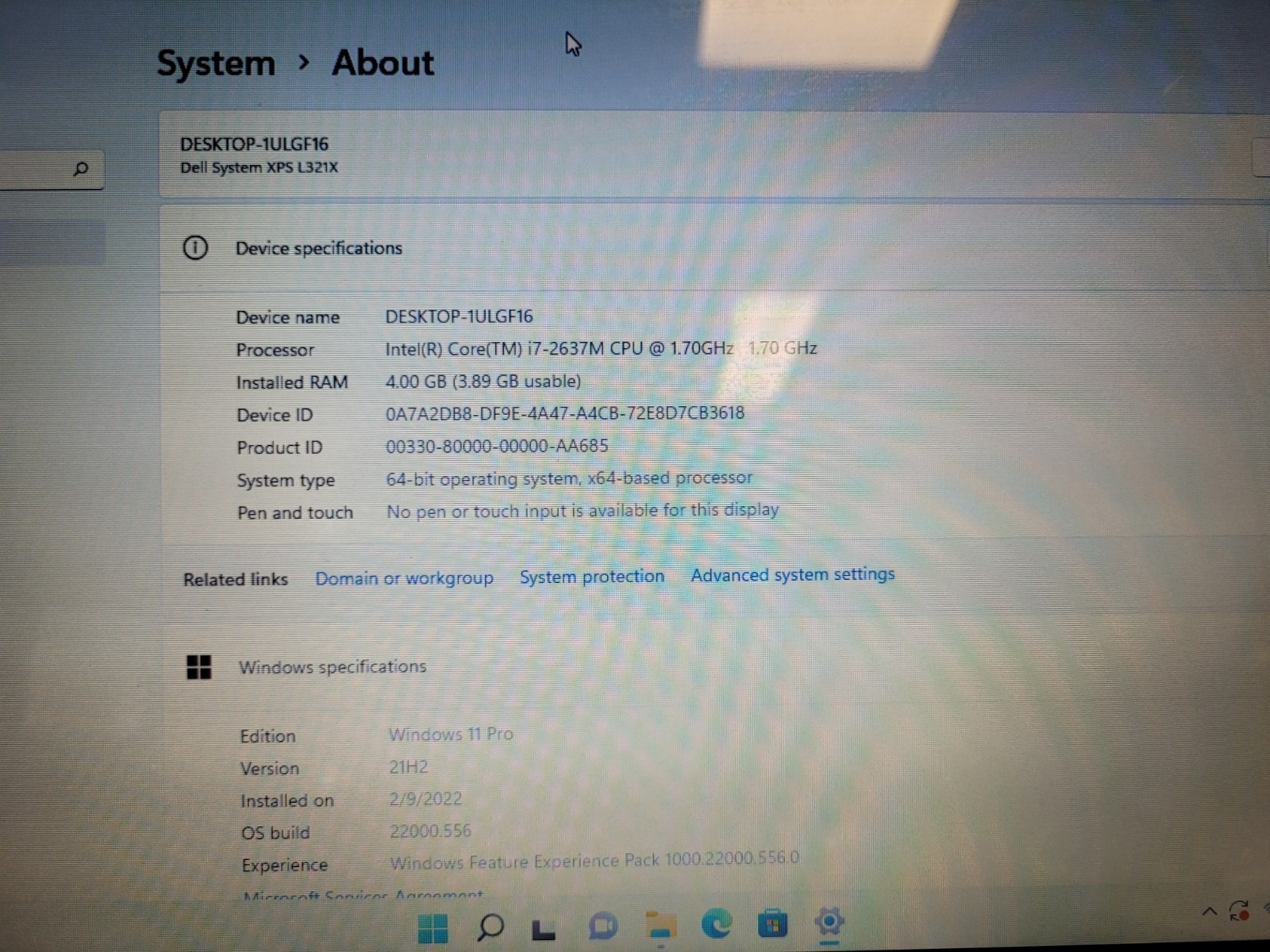 Dell xps L321x 13″ i7-2637m 1.7gh 4gb onboard ram 256gb ssd w11p charger 9TGVCT1