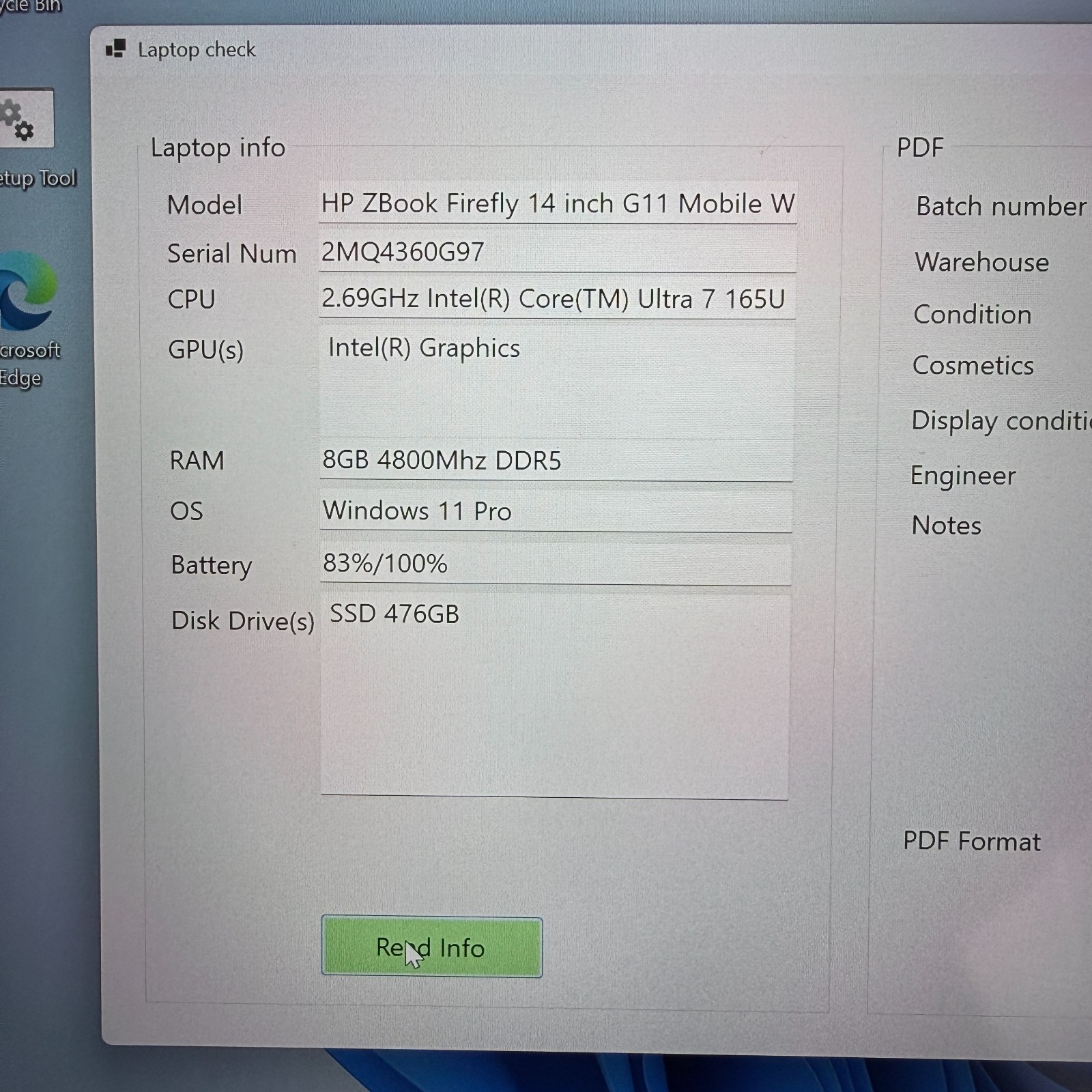 HP ZBook Firefly 14 G11 Ultra 7 165U 512GB SSD 8GB DDR5 Windows 11 Pro 83% Bat