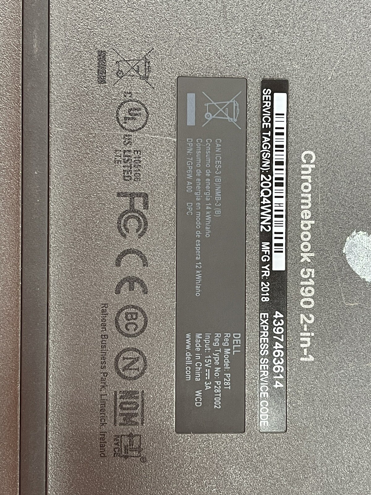 Dell P28T 5190 2-in-1 Chromebook For Parts