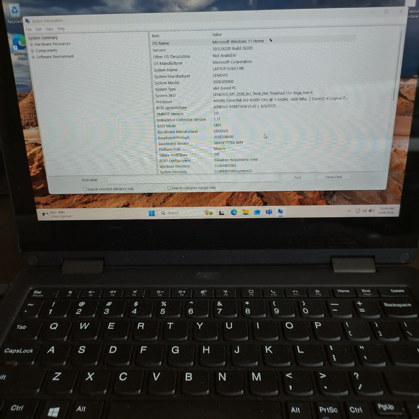 Lenovo Yoga 6th Gen ThinkPad 11e 2-in-1 8GB RAM 256GB SSD Intel M3-8100Y 1.10GHz