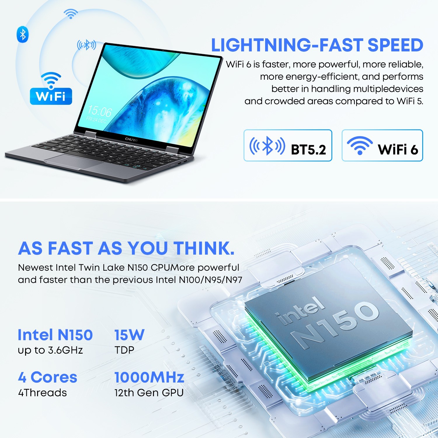 CHUWI Minibook X 10.5″ Touchscreen Laptop | Intel N150 | 12GB RAM | 512GB SSD