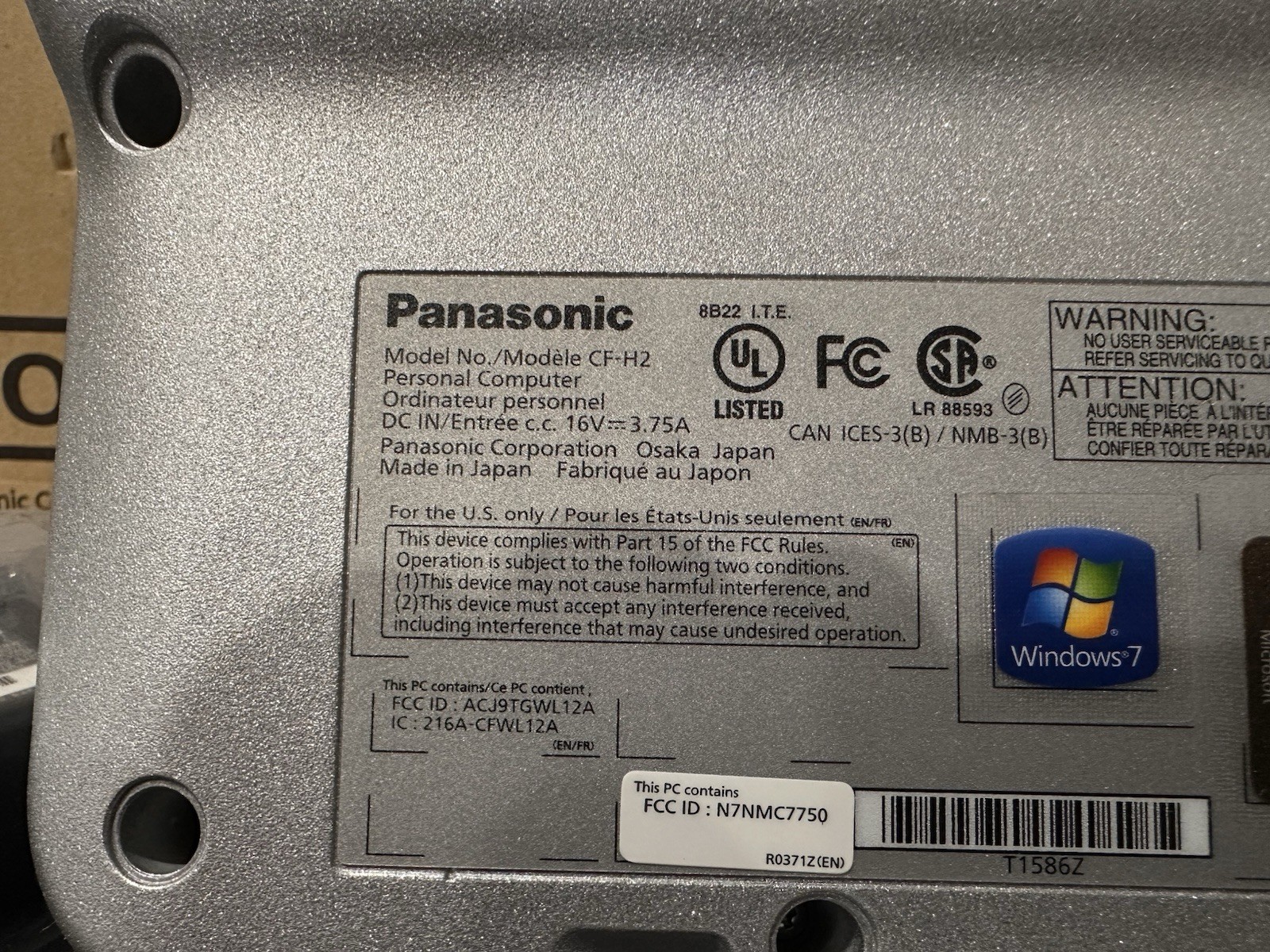 Panasonic CF-H2PQFCV1M Toughbook Touch Tablet CF-H2 i5 1.90GHz 128GB – 100 Hrs