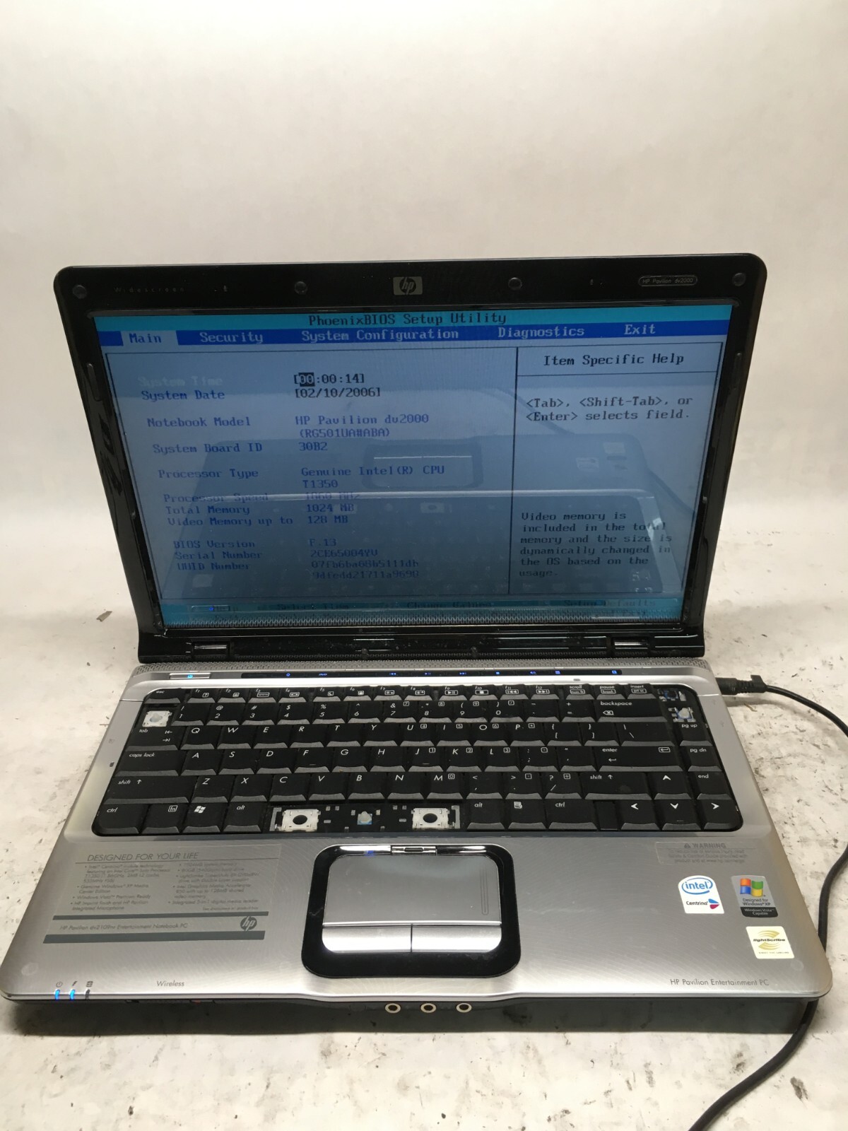 HP Pavilion dv2109nr 14″ [ AS IS / FOR PARTS] Intel T1350 @ 1.86 GHz – JZ