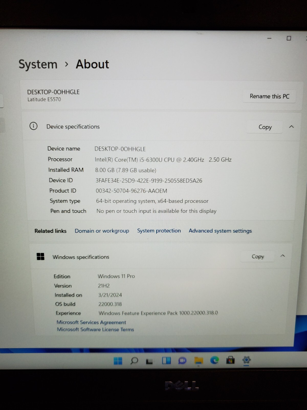 Dell Latitude E5570 Core i5-6300U 2.40GHz 8GB RAM 128GB Win11 No Battery #69