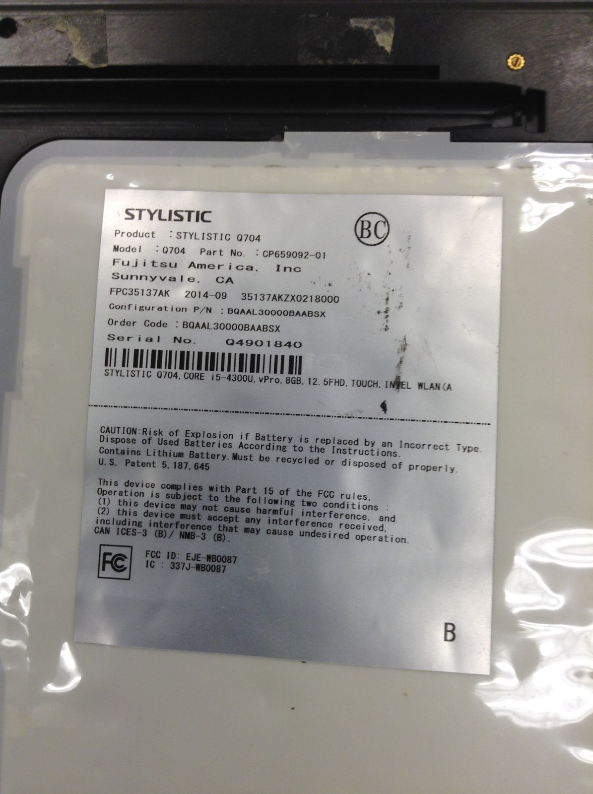 Fujitsu Stylistic Q704 i5-4300U 8GB 1.90GHz 12.5″ Touch Tablet,No SSD, FREE SHIP
